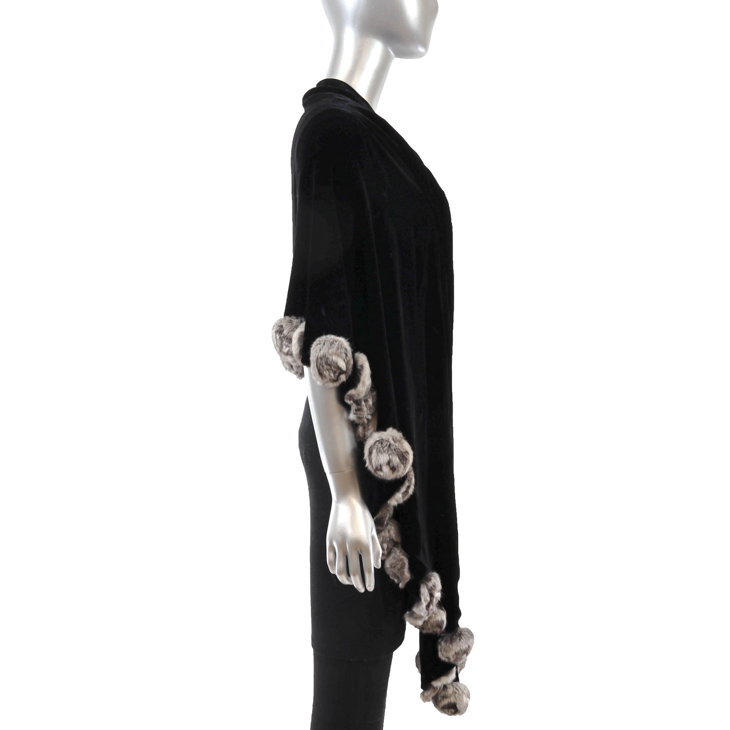 Black Velvet Wrap with Rex Rabbit Rosettes- Size Free