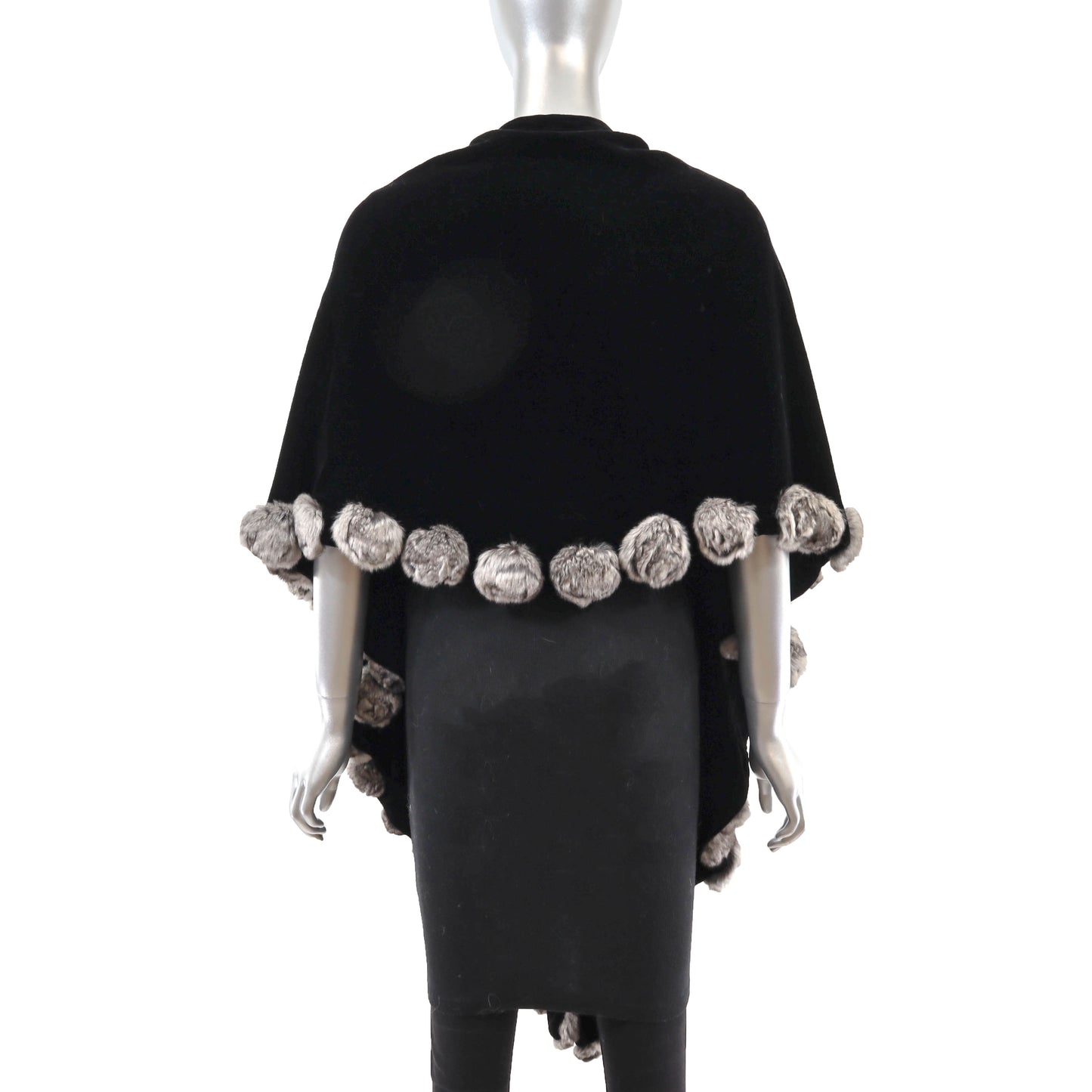 Black Velvet Wrap with Rex Rabbit Rosettes- Size Free