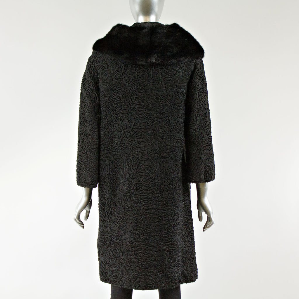Black Persian Lamb Fur Coat with Mink Cowl Collar Size XS VintageFurs