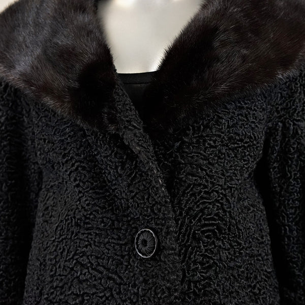 Persian Lamb Fur Jacket With Mink Fur Collar - Size S - Pre-Owned