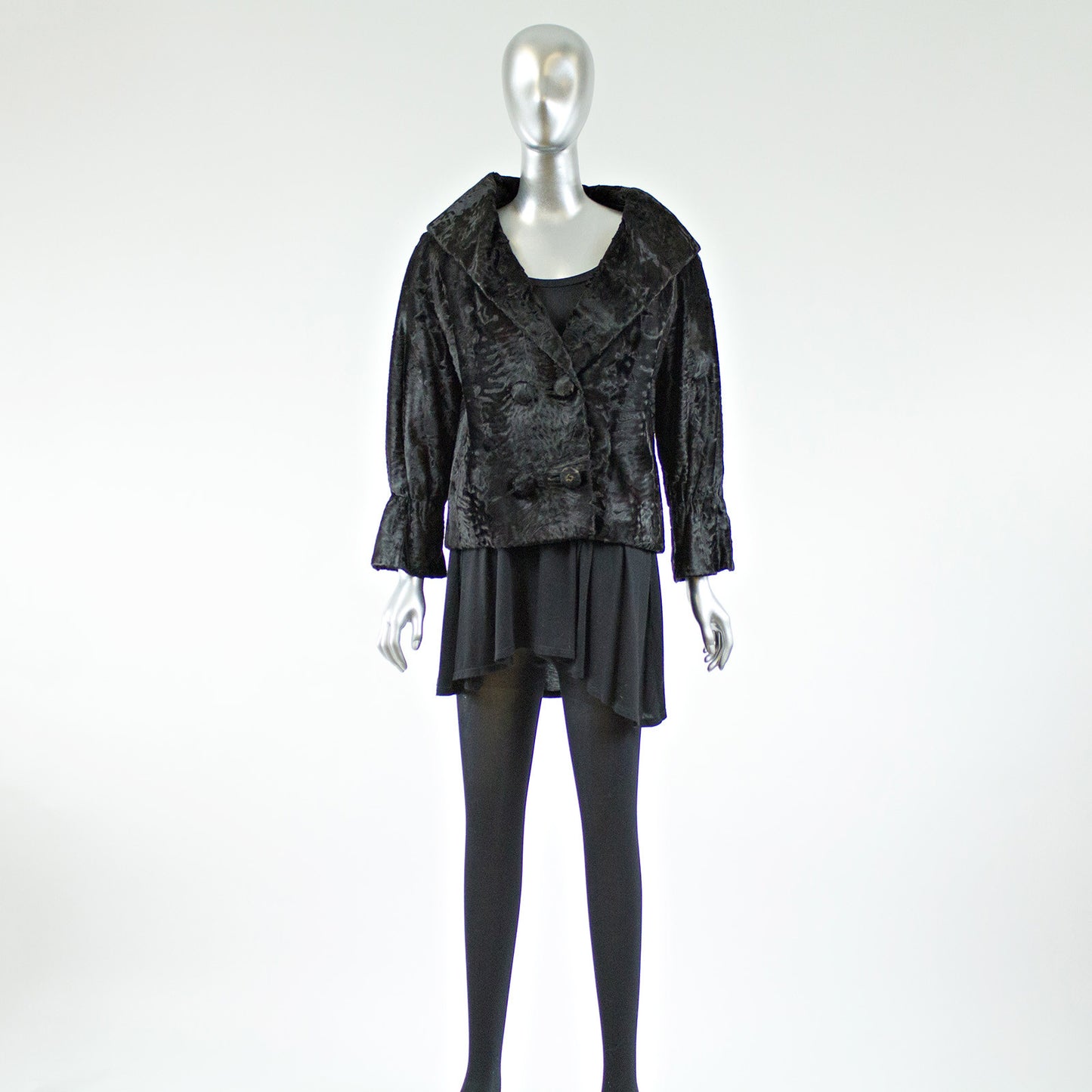 Black Persian Lamb Fur Jacket - Size S