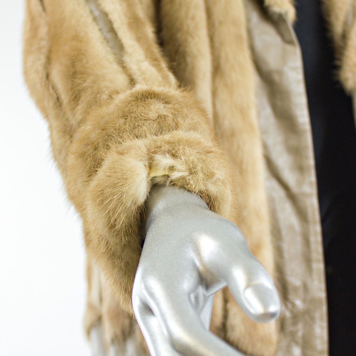 Light Brown Mink Fur Jacket with Leather Inserts - Size S