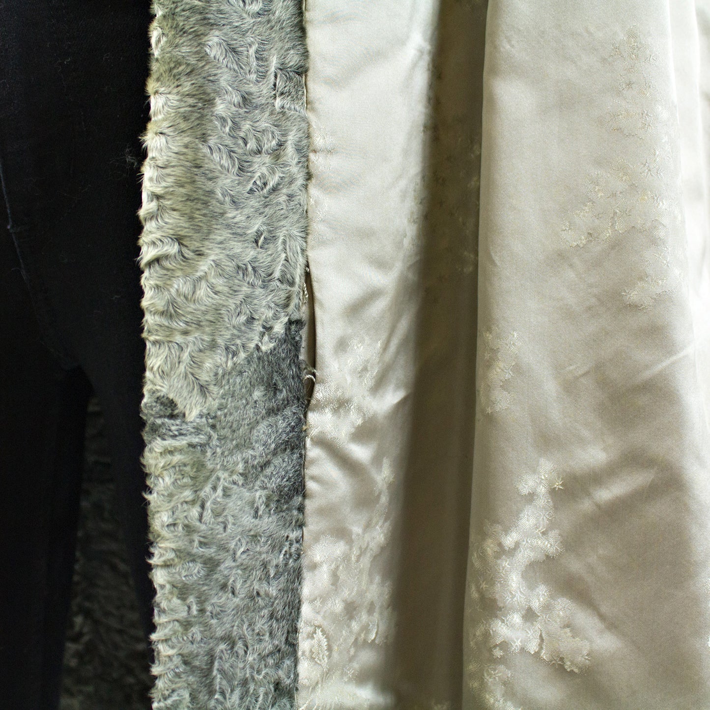 Grey Broadtail Lamb Coat with Mink Fur Collar - Size S