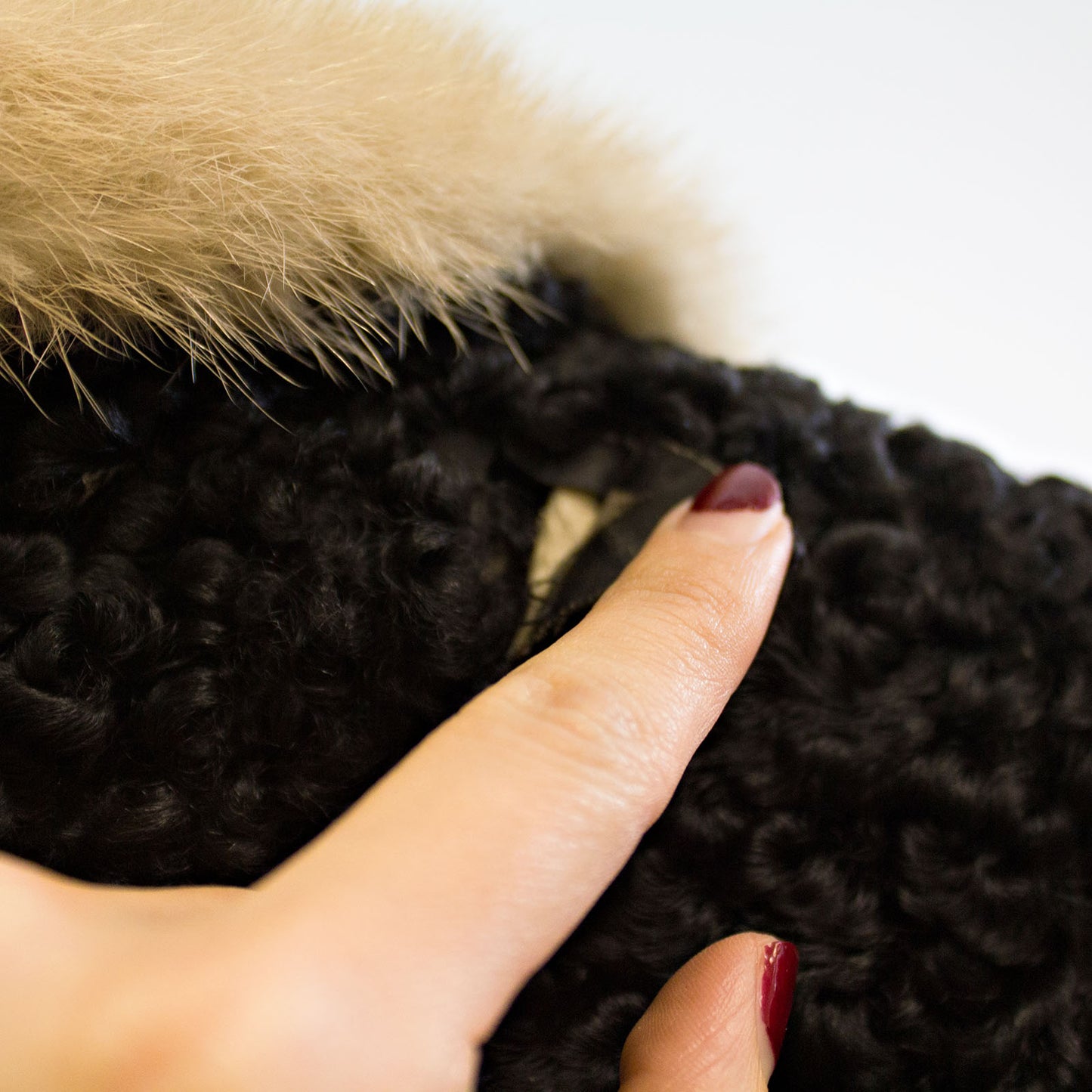 Black Persian Lamb Coat Cream Mink Collar - Size L