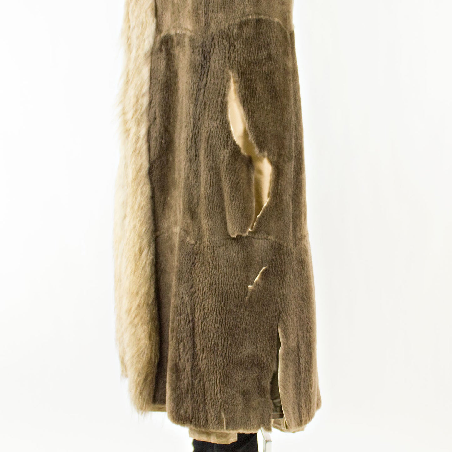 Camel Sheared Beaver Revers with Raccoon Fur Coat- Size M