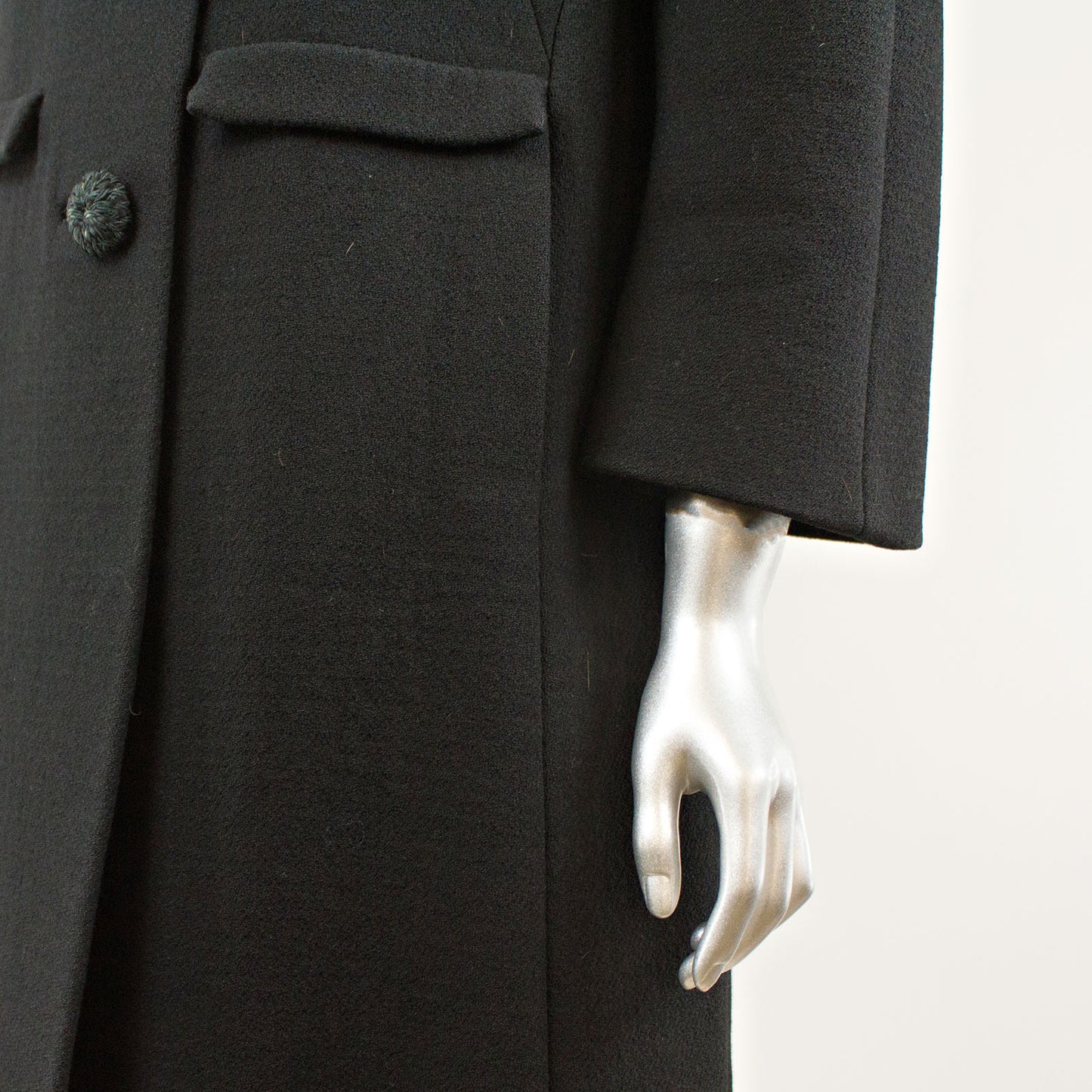 Black Cloth Coat with Mink Collar - Size M
