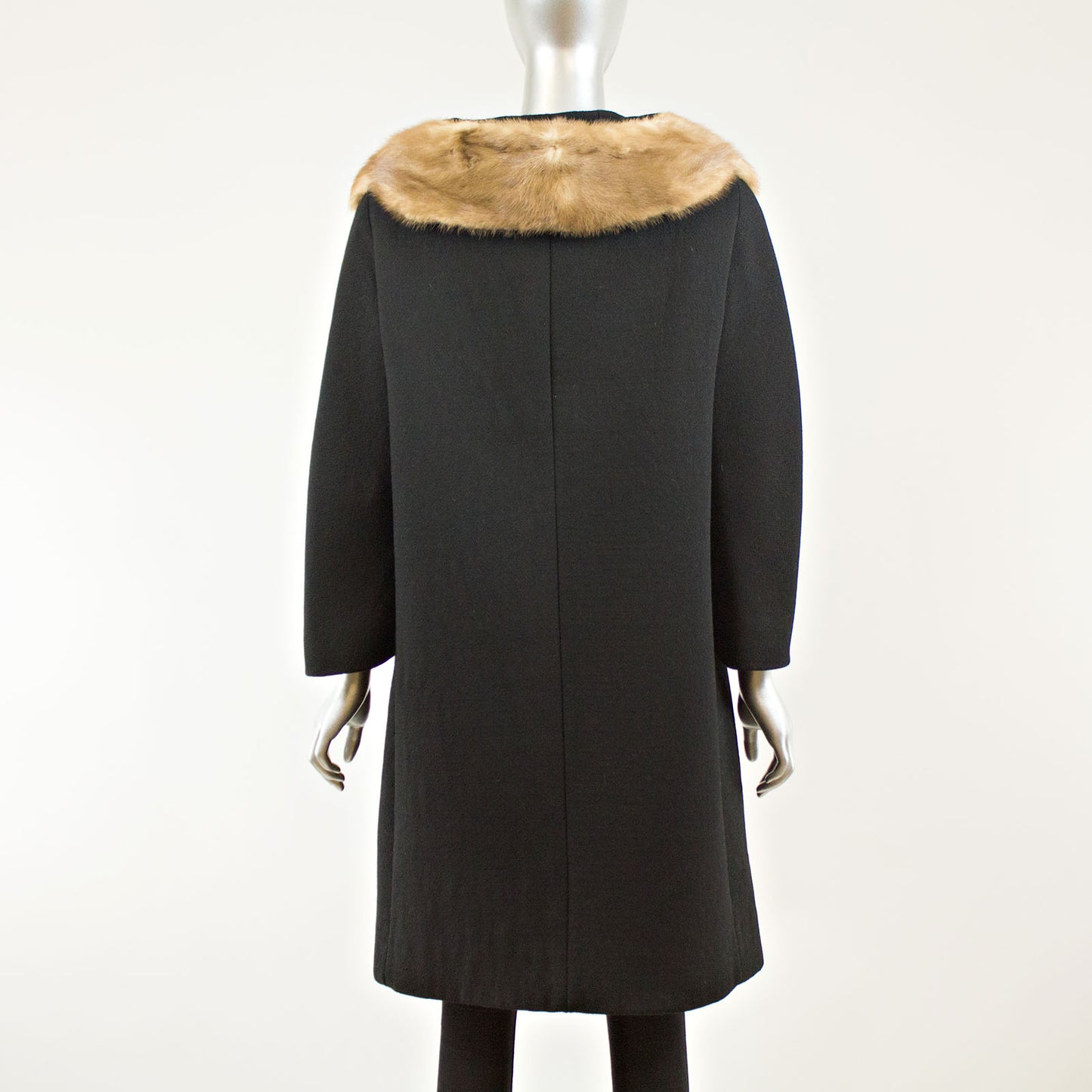 Black Cloth Coat with Mink Collar - Size M