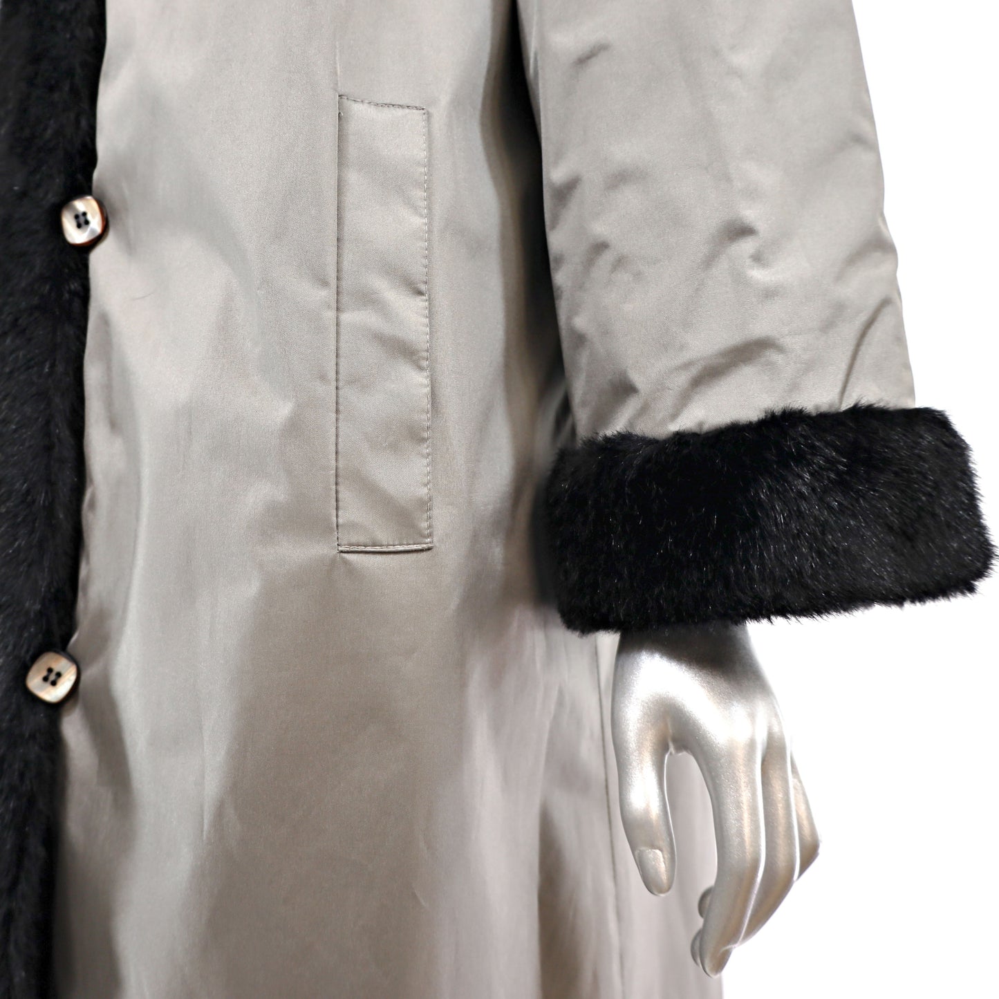 Faux Fur Coat Reversible to Taffeta- Size XL