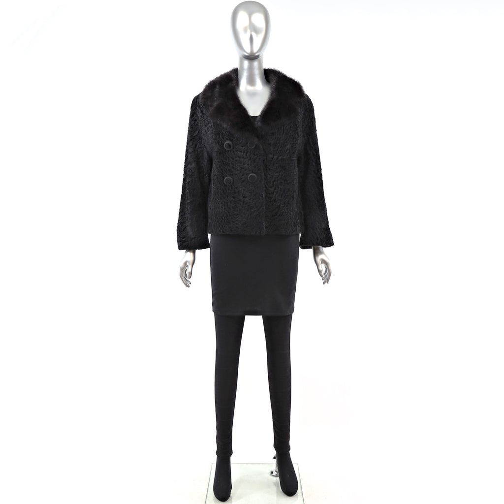 Lamb Jacket with Mink Collar Size M VintageFurs