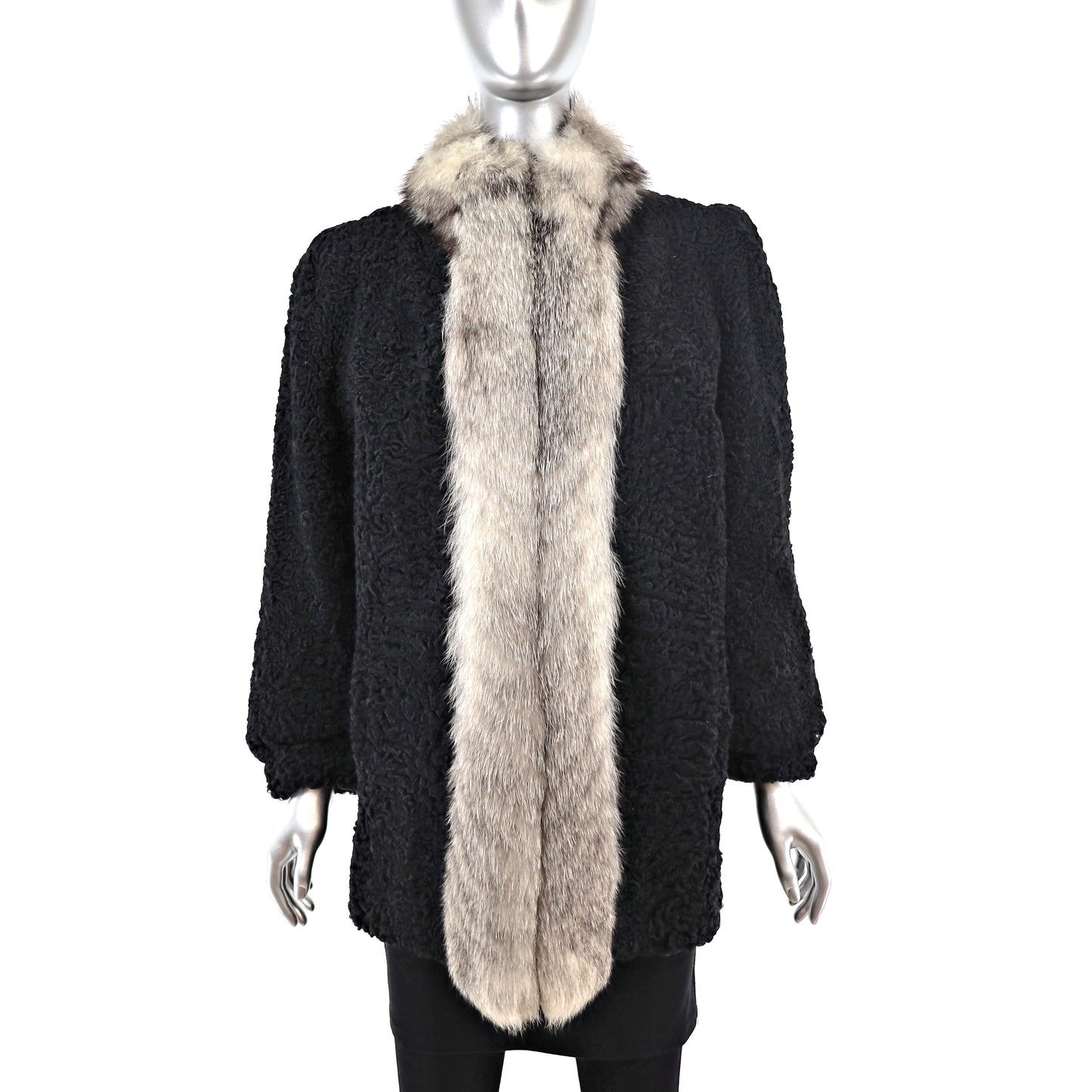 Persian Lamb Jacket with Fox Tuxedo- Size M