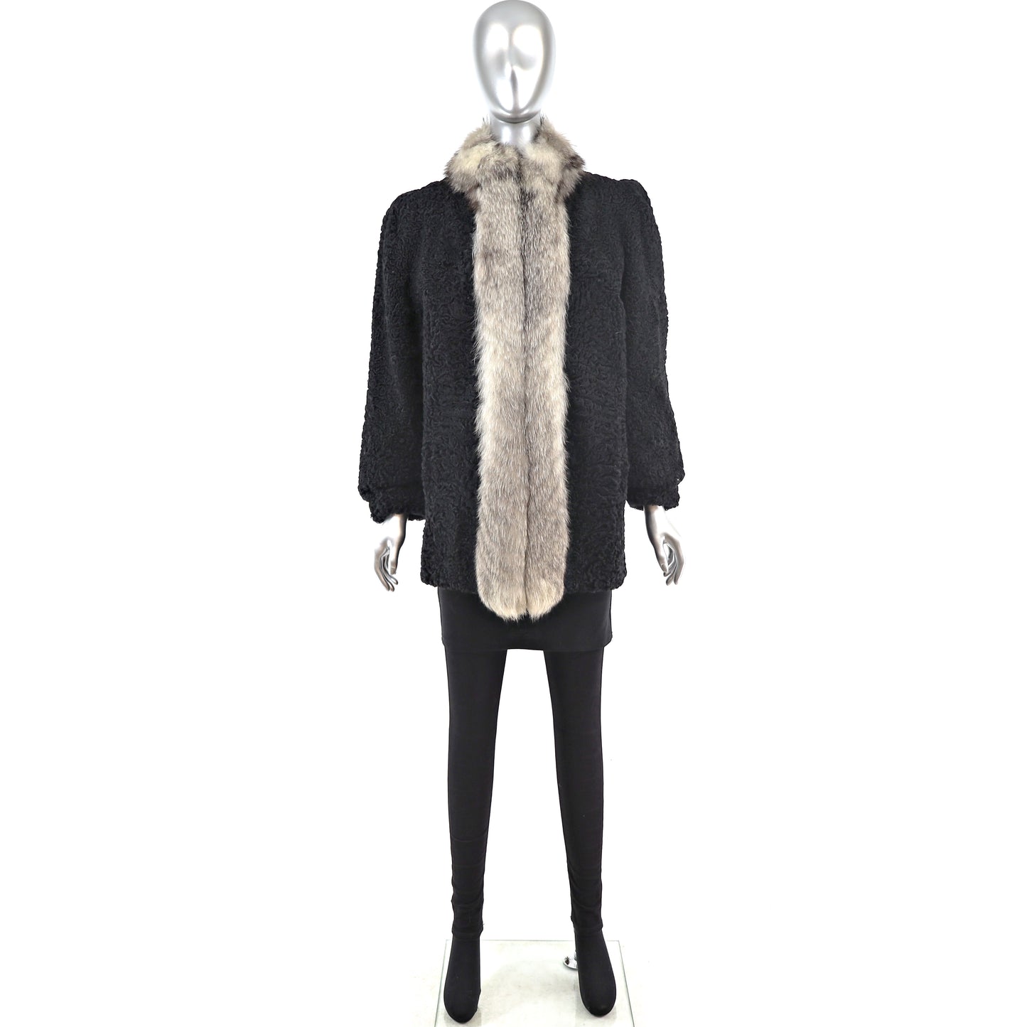 Persian Lamb Jacket with Fox Tuxedo- Size M