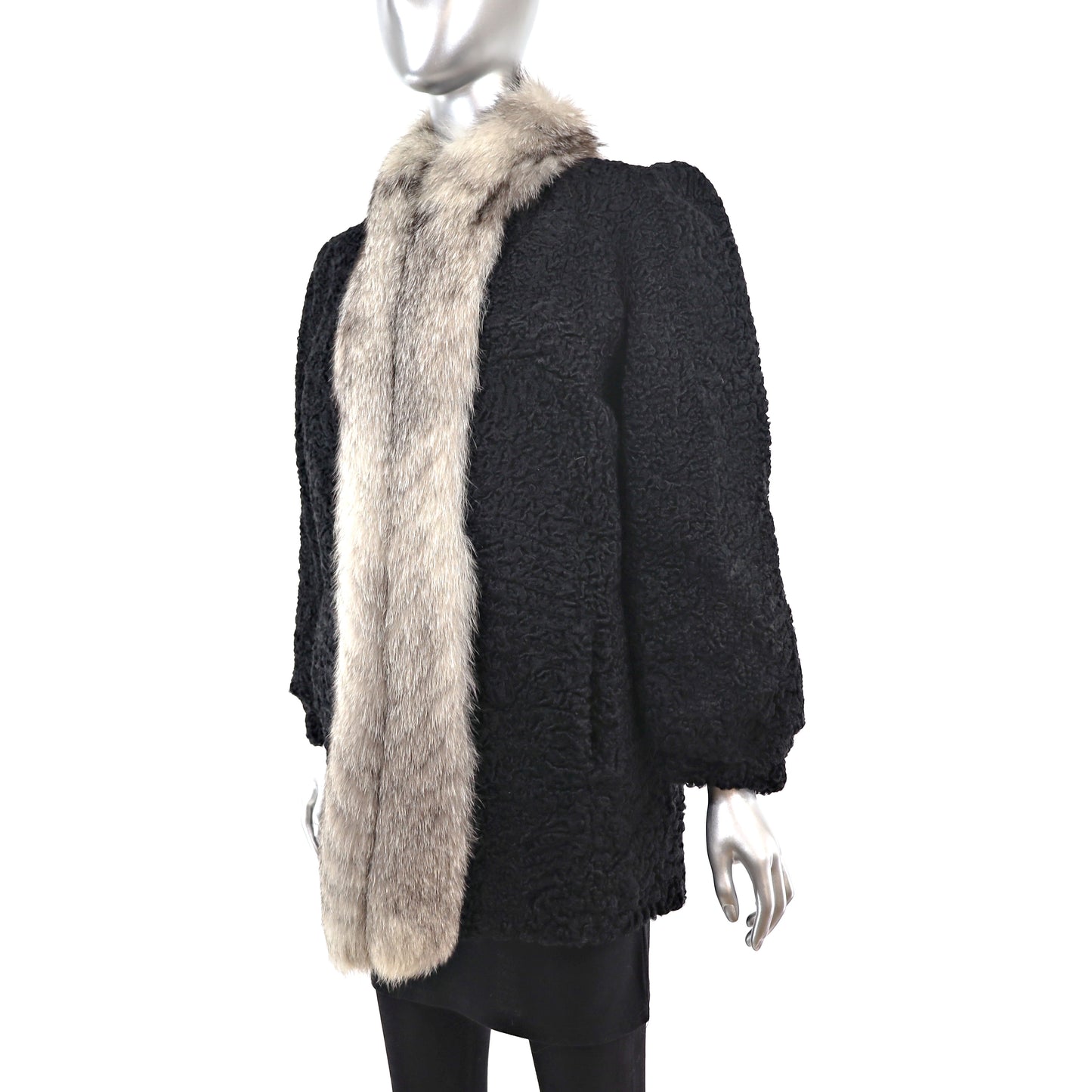 Persian Lamb Jacket with Fox Tuxedo- Size M
