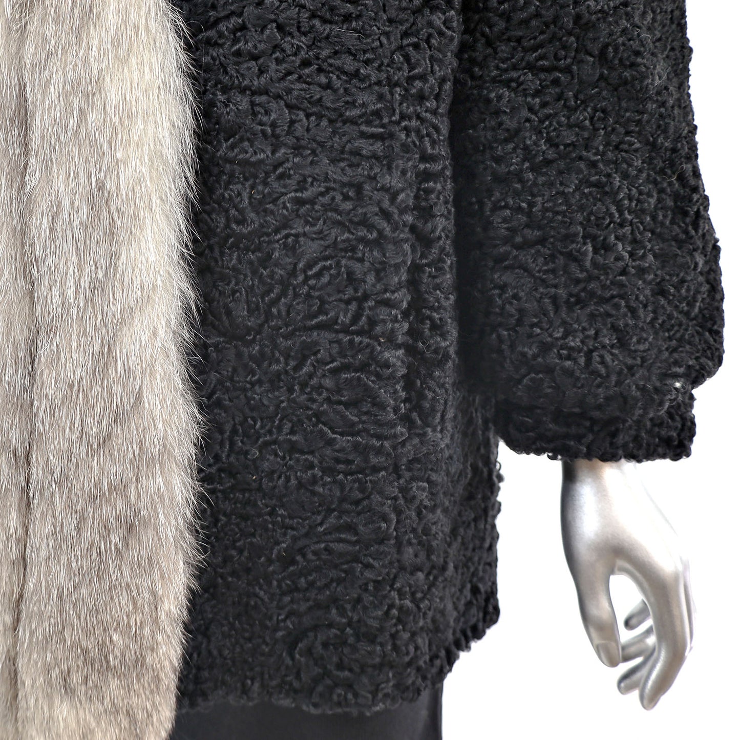 Persian Lamb Jacket with Fox Tuxedo- Size M
