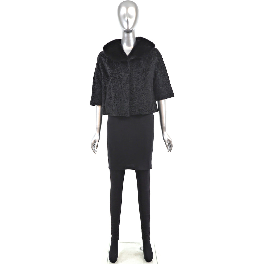 Lamb Jacket with Mink Collar Size M VintageFurs