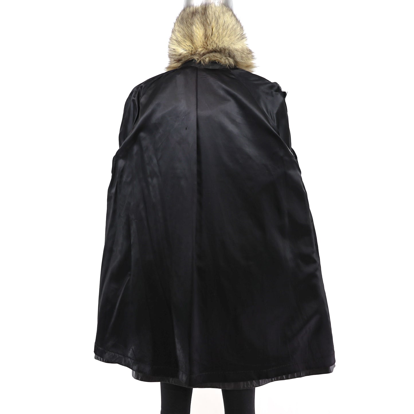 Leather Coat with Blue Fox Trim- Size M