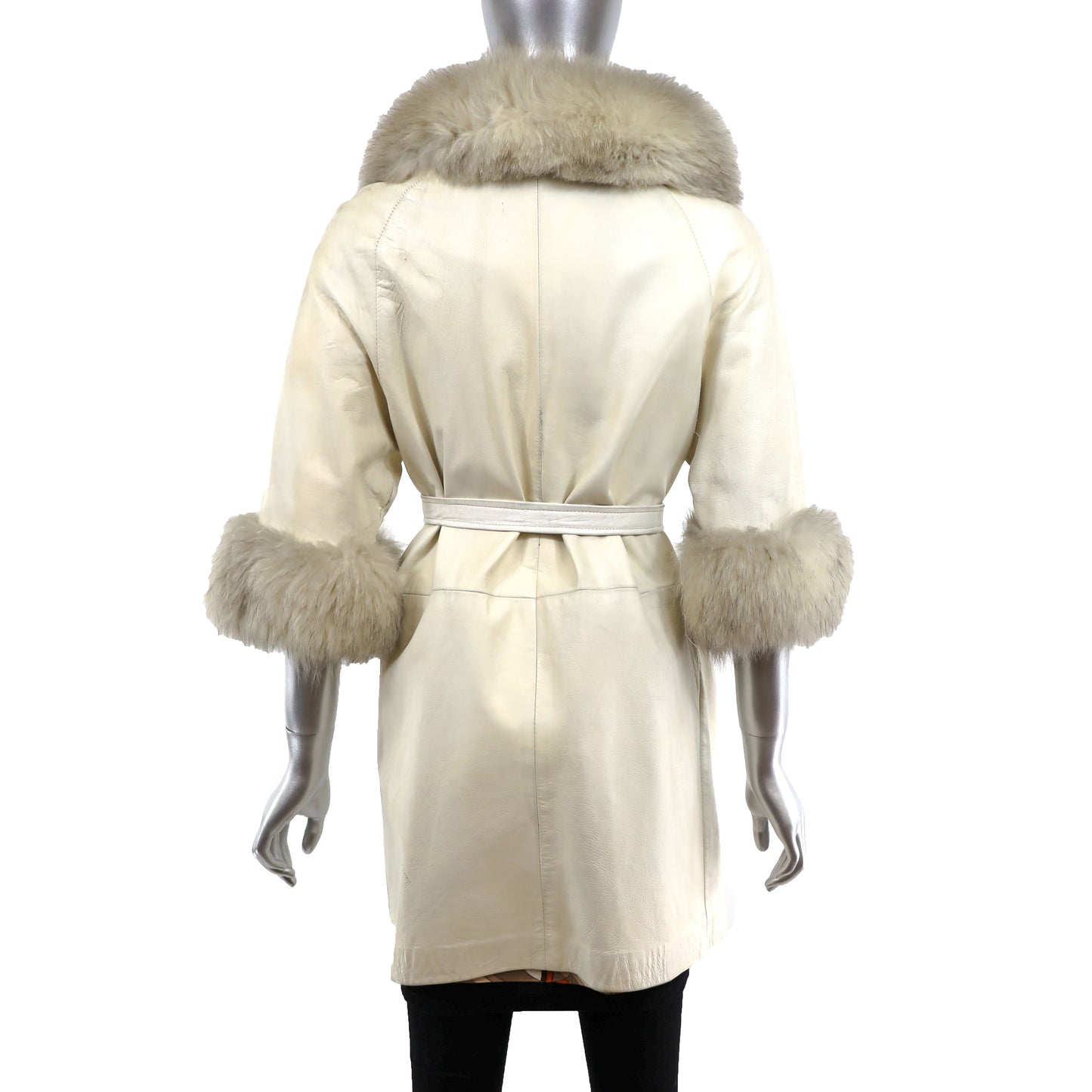 Leather Coat with Fox Trim- Size S
