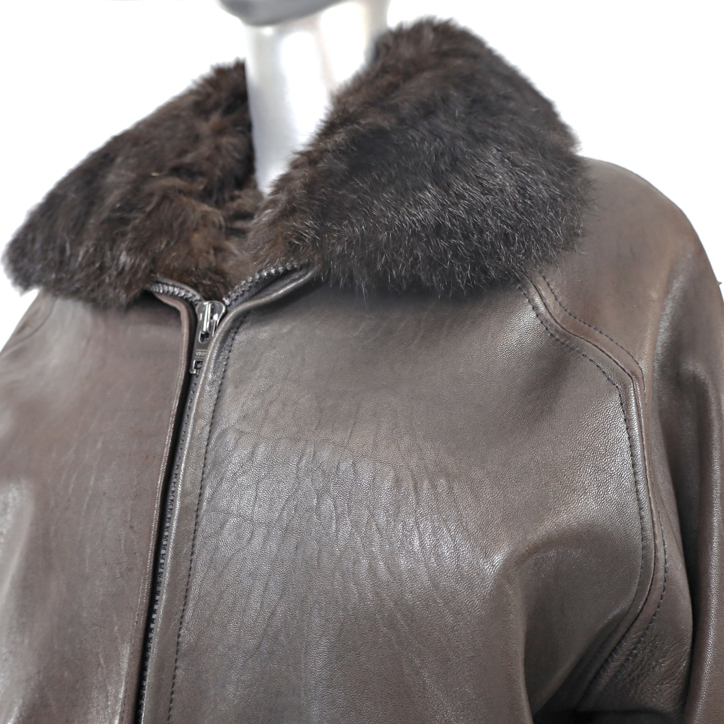 Leather Jacket with Detachable Opossum Lining- Size M