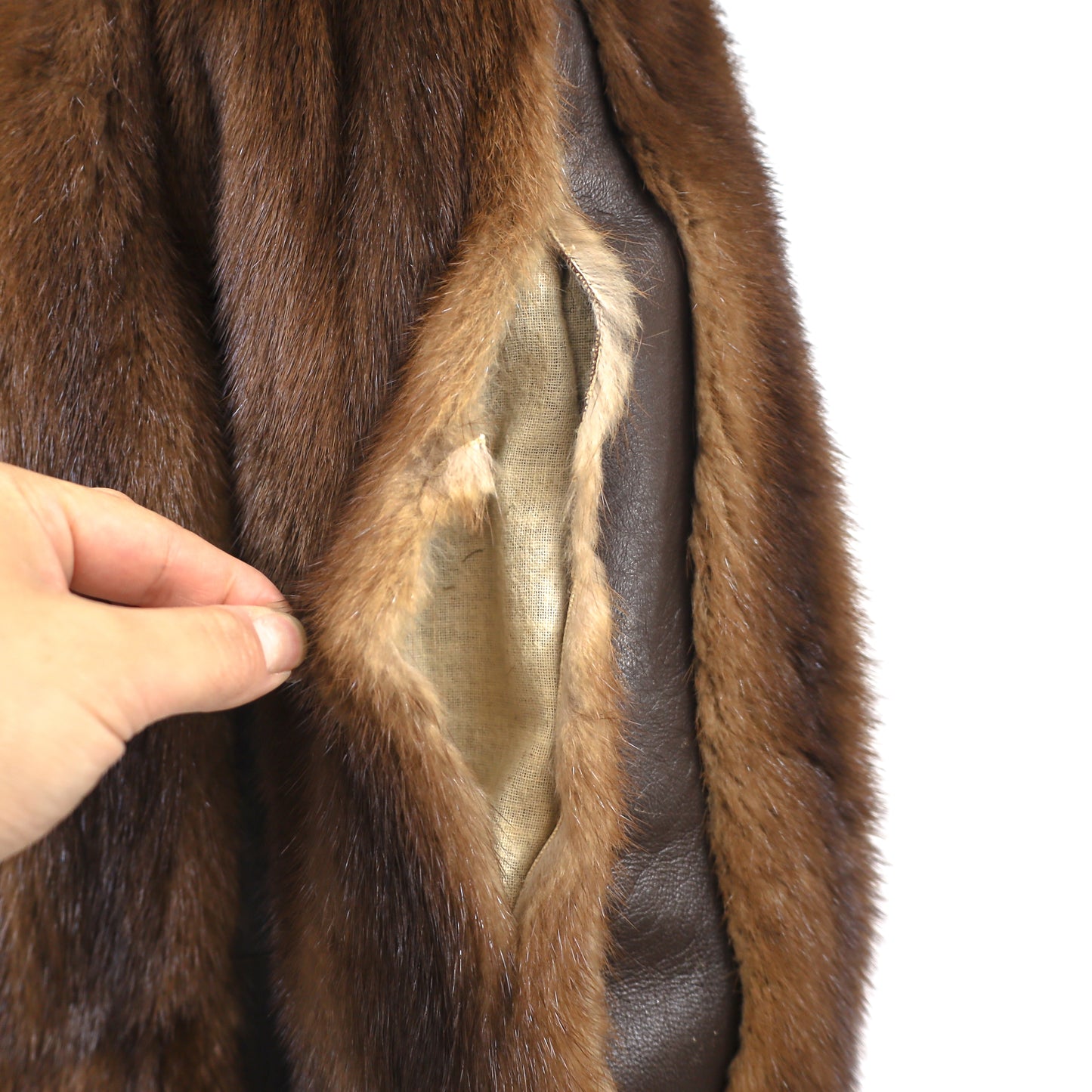 Brown Mink Coat with Leather Insert- Size S