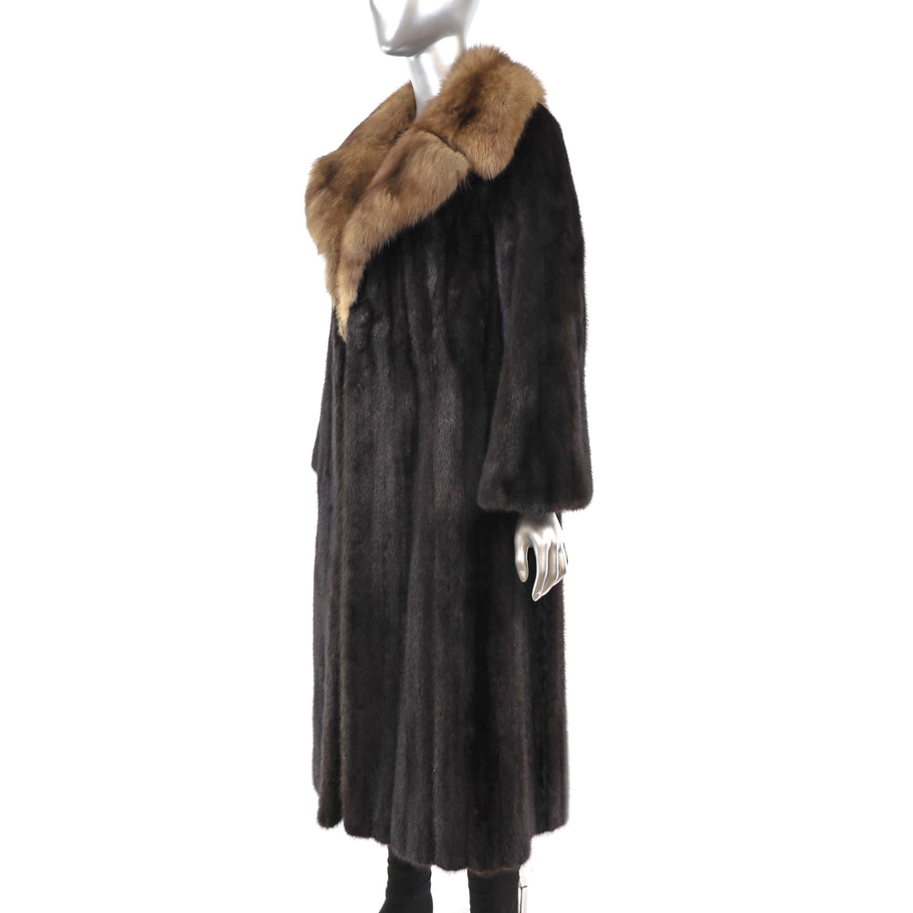 Blackglama Mahogany Mink Coat with Sable Collar- Size M