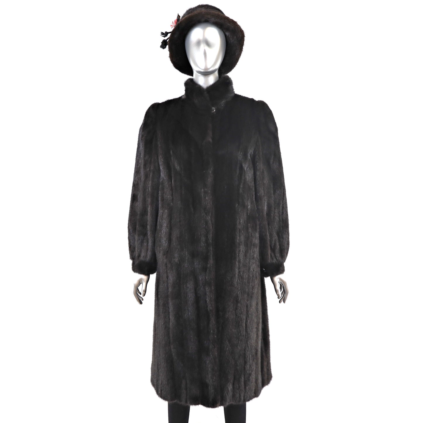 Dark Brown Mink Coat with Matching Hat- Size S