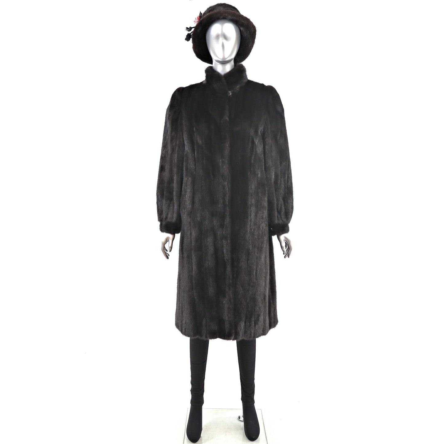Dark Brown Mink Coat with Matching Hat- Size S