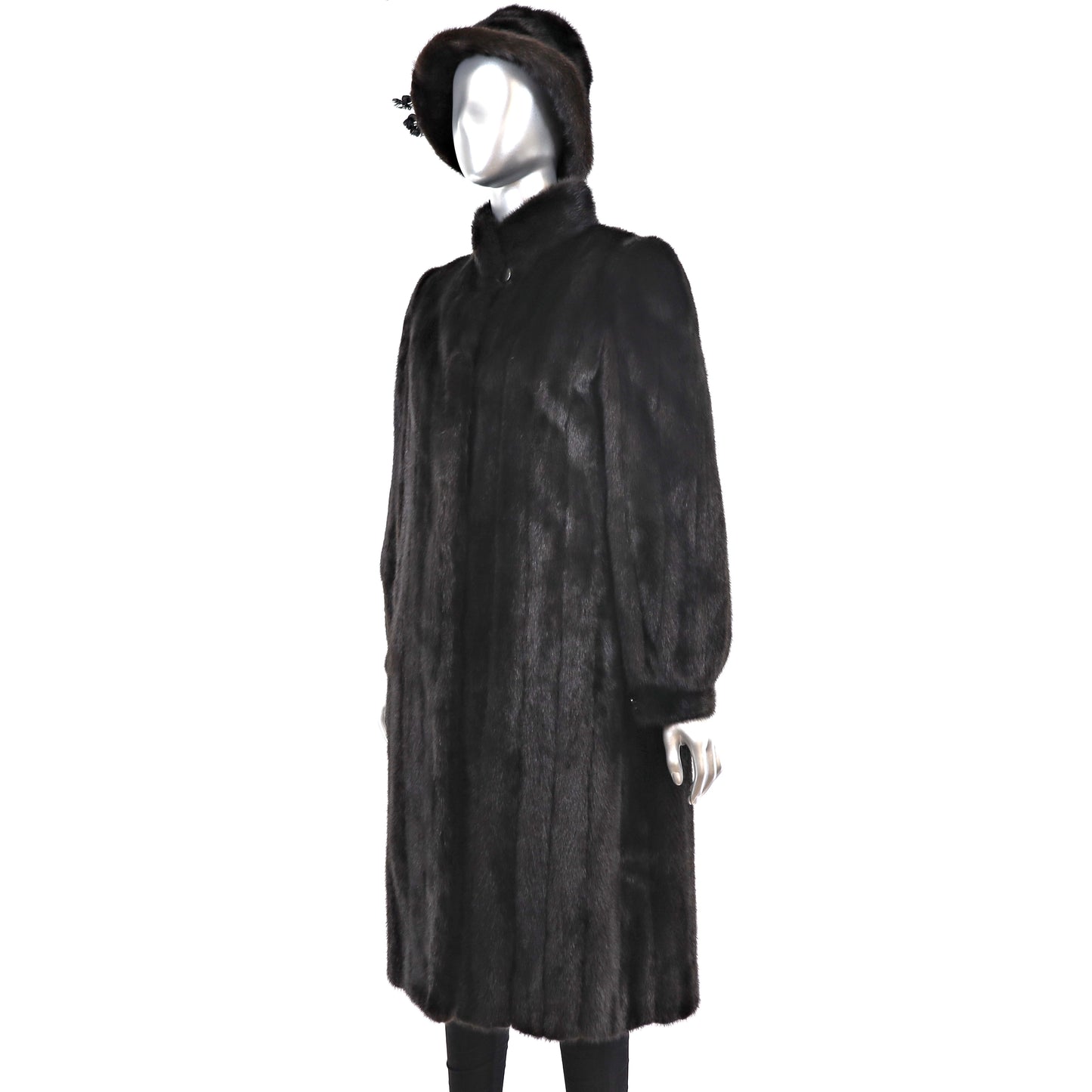 Dark Brown Mink Coat with Matching Hat- Size S