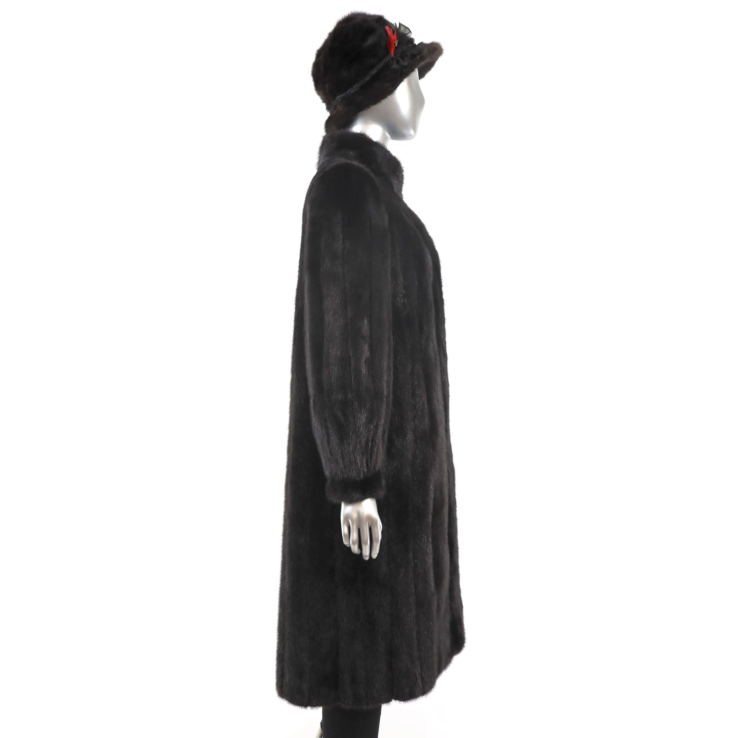 Dark Brown Mink Coat with Matching Hat- Size S