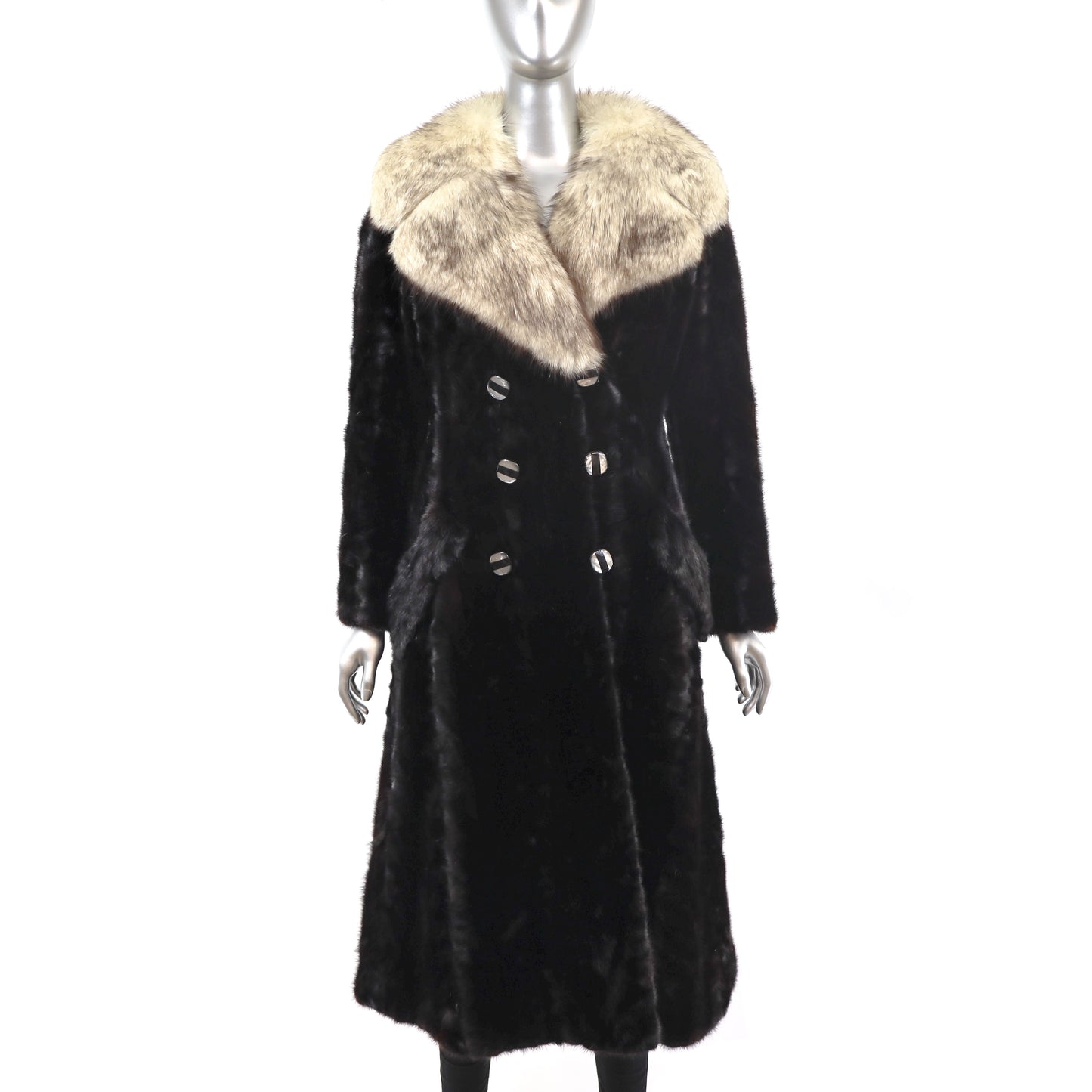 Mahogany Section Mink Coat with Blue Fox Collar- Size S