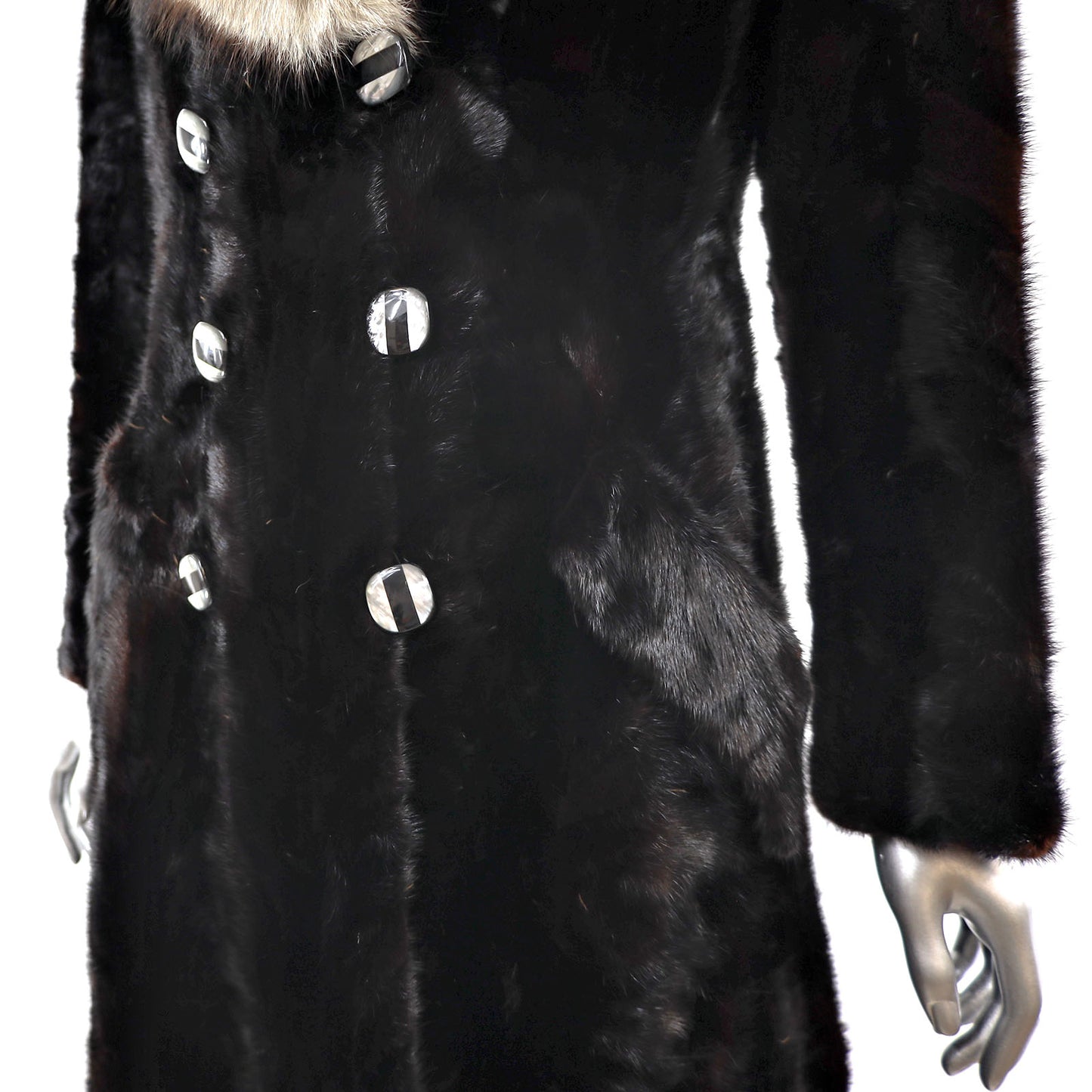 Mahogany Section Mink Coat with Blue Fox Collar- Size S