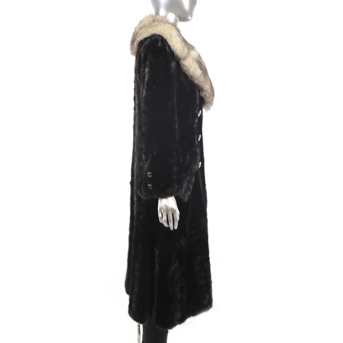 Mahogany Section Mink Coat with Blue Fox Collar- Size S
