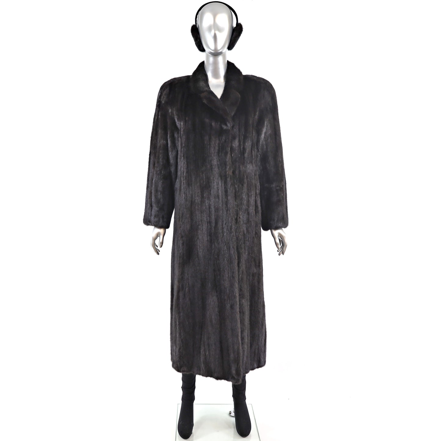 Black Mink Coat with Matching Earmuffs- Size L