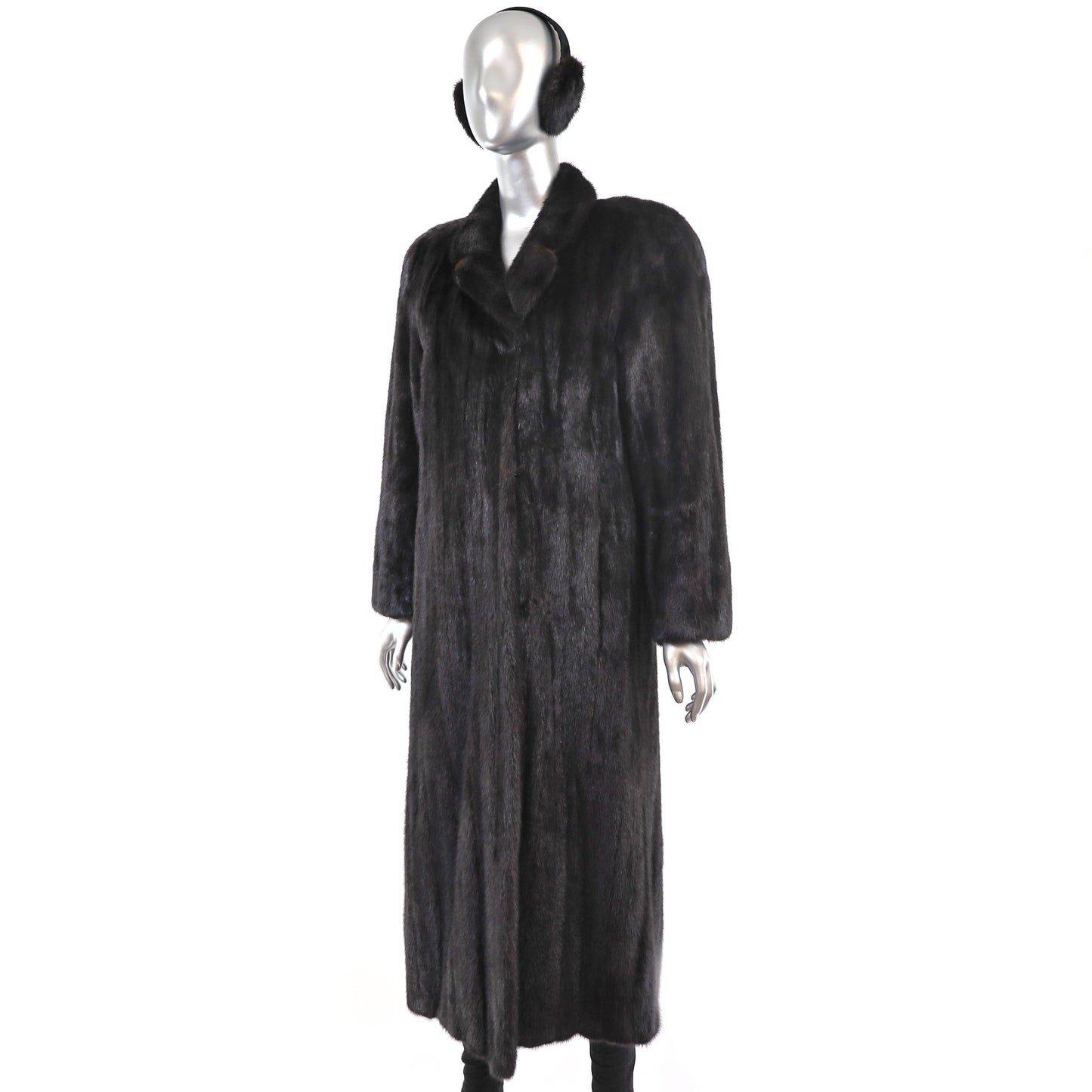 Black Mink Coat with Matching Earmuffs- Size L