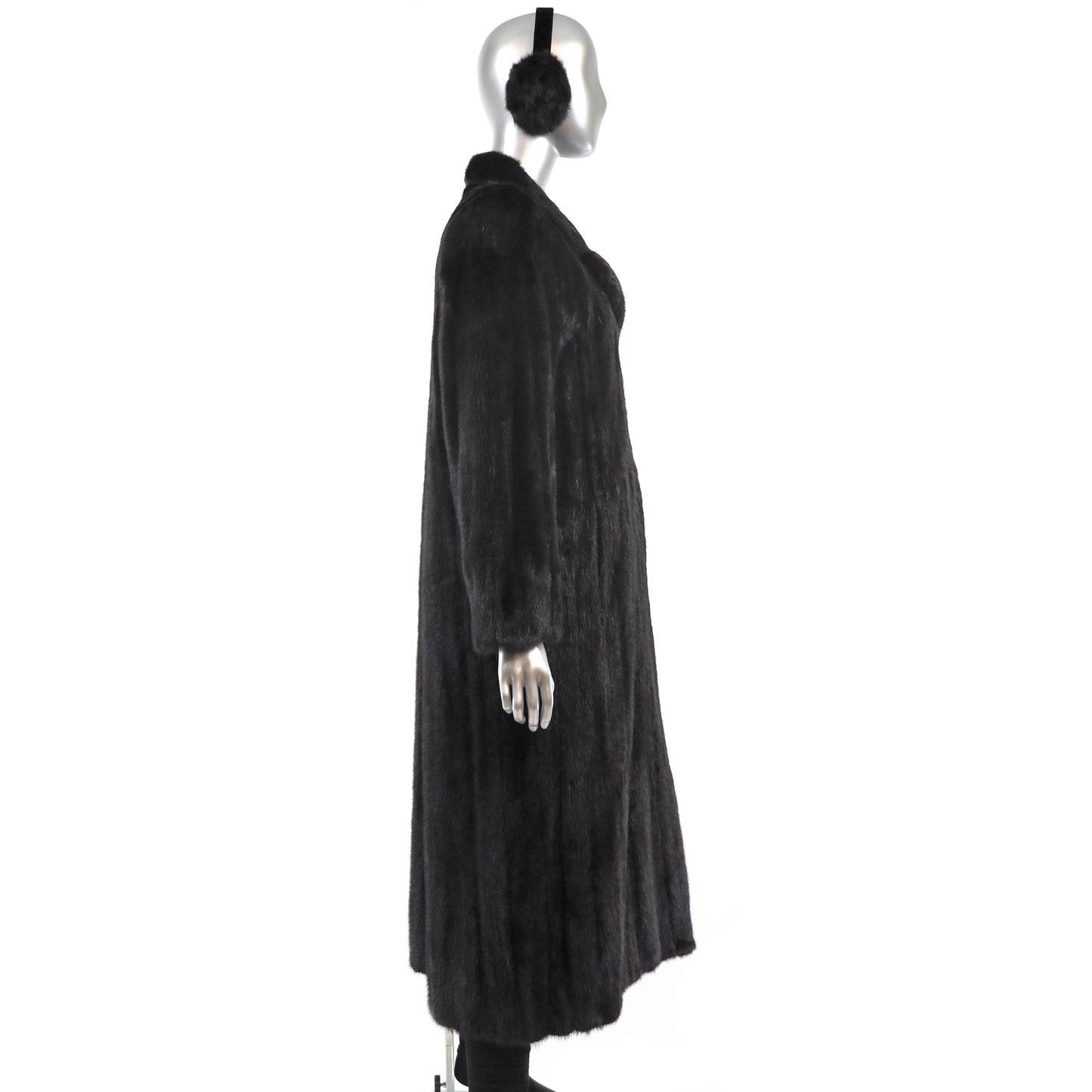 Black Mink Coat with Matching Earmuffs- Size L