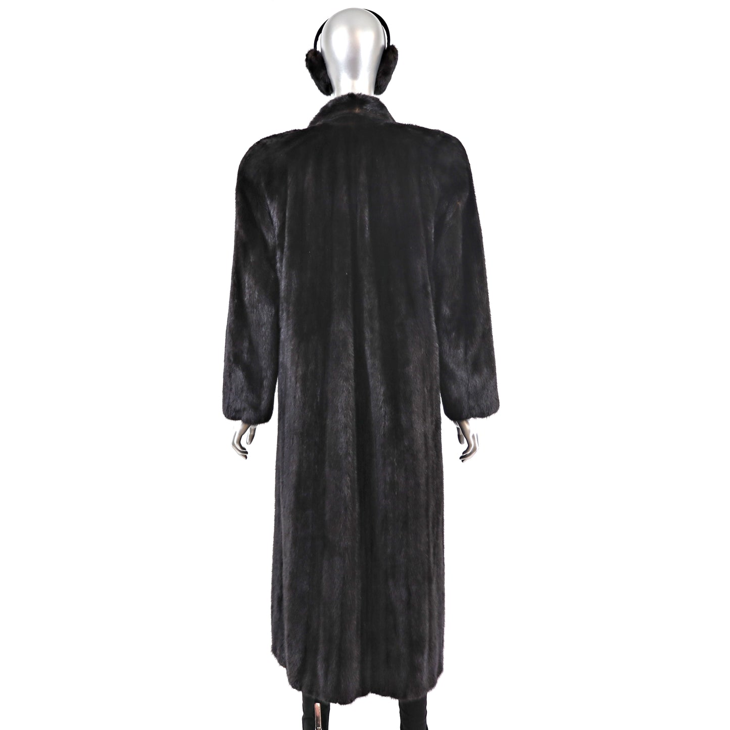 Black Mink Coat with Matching Earmuffs- Size L