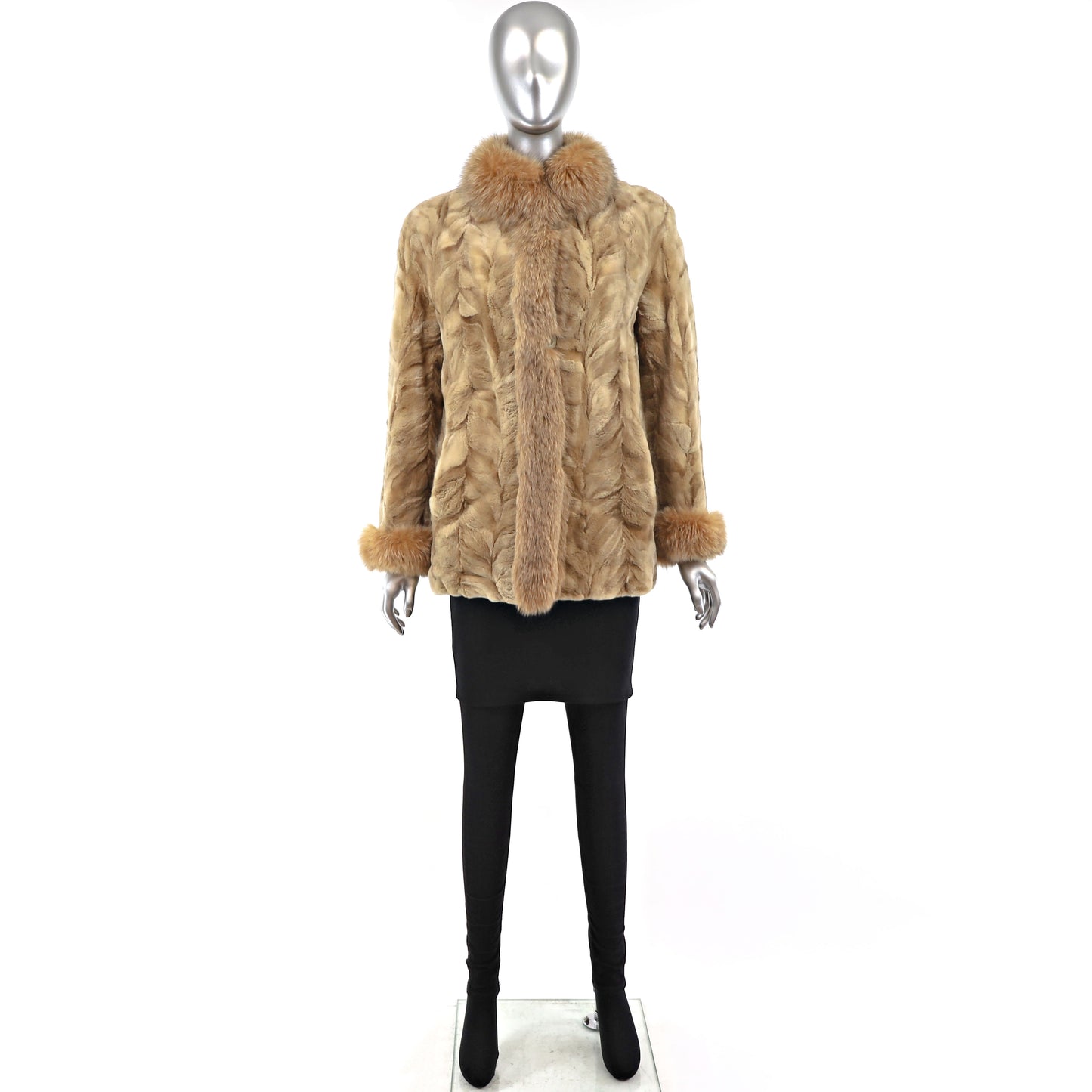 Pastel Section Sheared Mink Jacket with Fox Trim- Size S