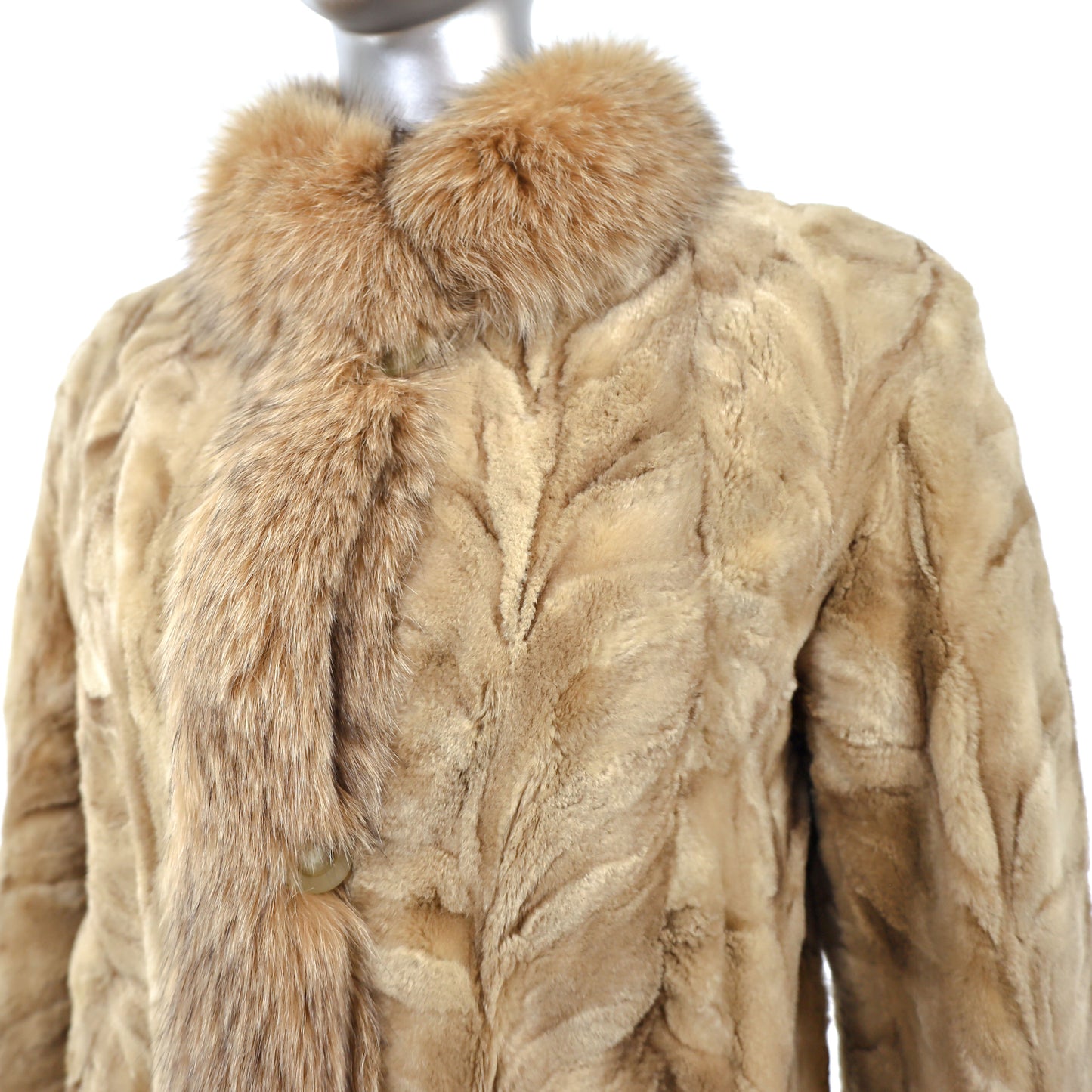 Pastel Section Sheared Mink Jacket with Fox Trim- Size S