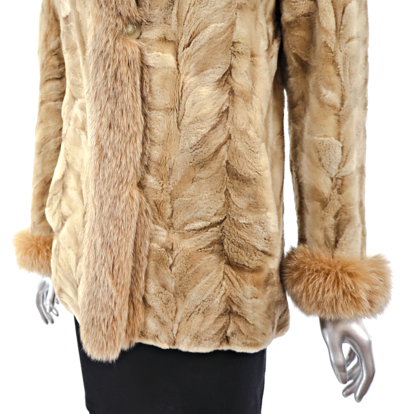 Pastel Section Sheared Mink Jacket with Fox Trim- Size S