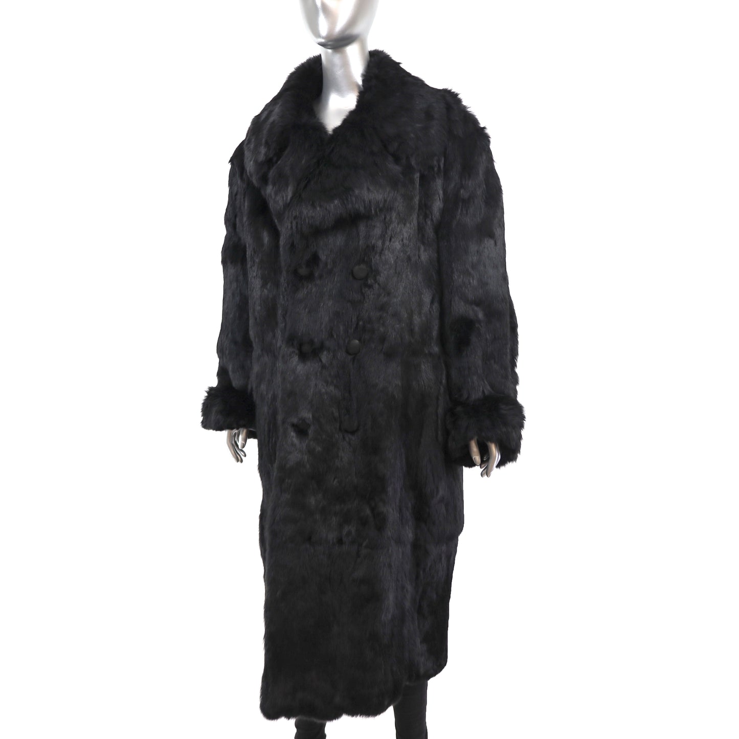 Full Length Black Rabbit Coat- Size L