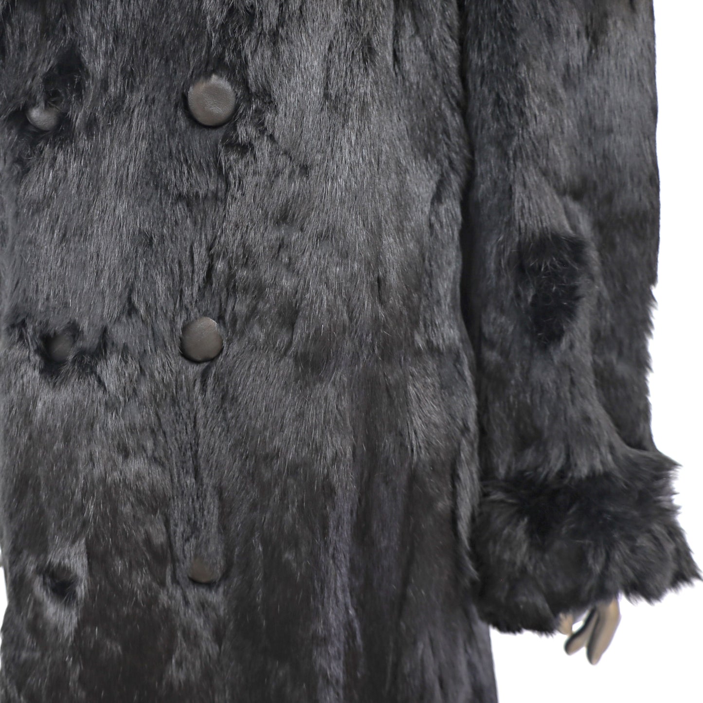 Full Length Black Rabbit Coat- Size L