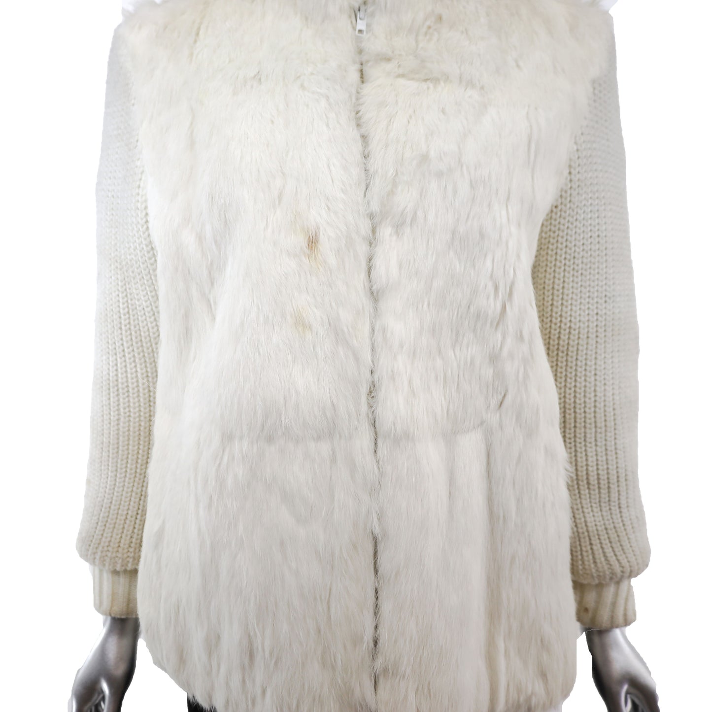 Rabbit Jacket with Knitted Sleeves, Scarf and Muffs- Size S