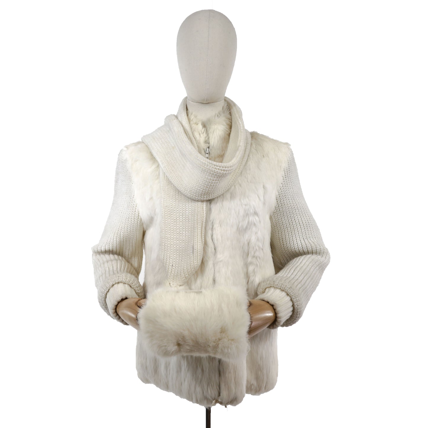 Rabbit Jacket with Knitted Sleeves, Scarf and Muffs- Size S