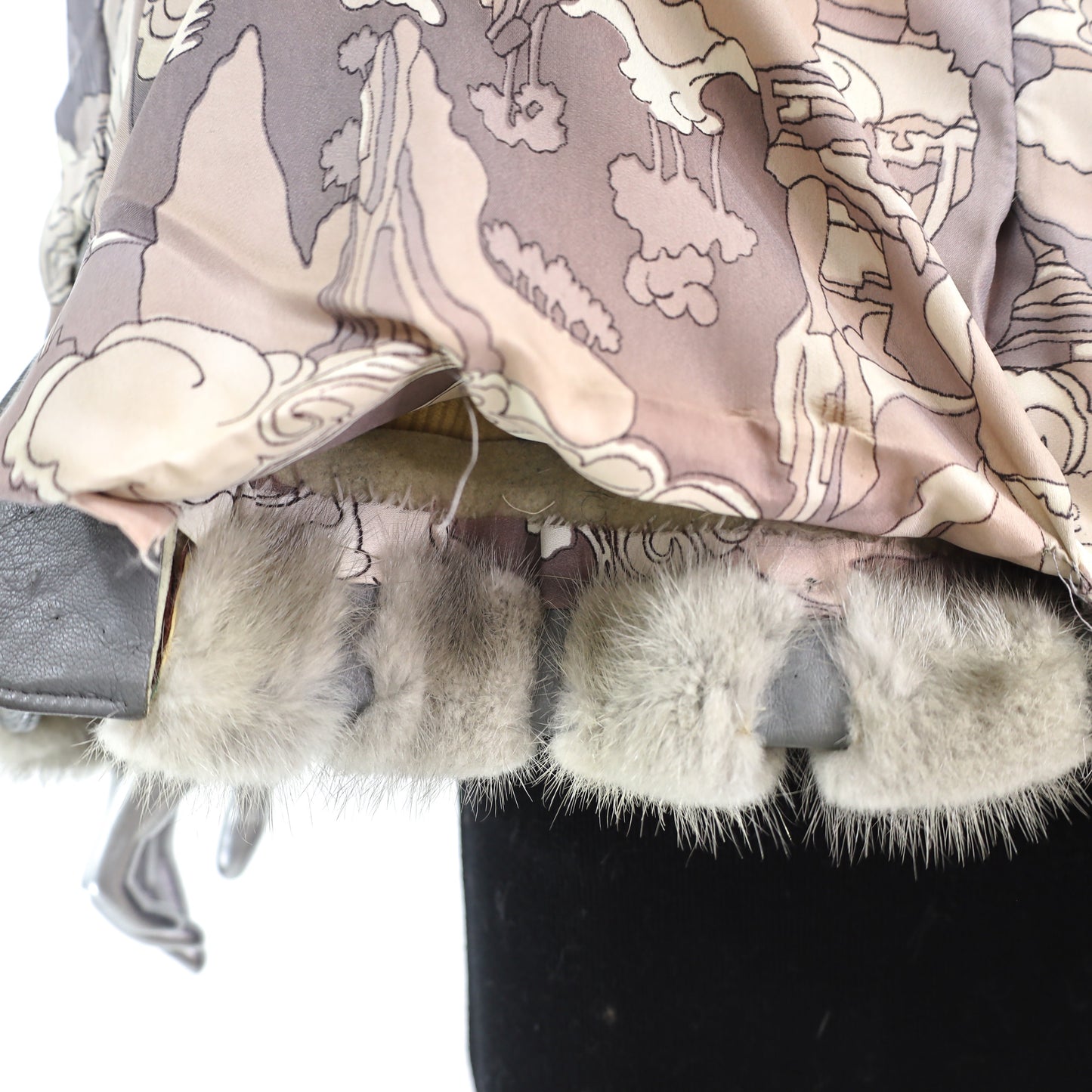 Grey Mink Jacket with Leather Insert- Size M