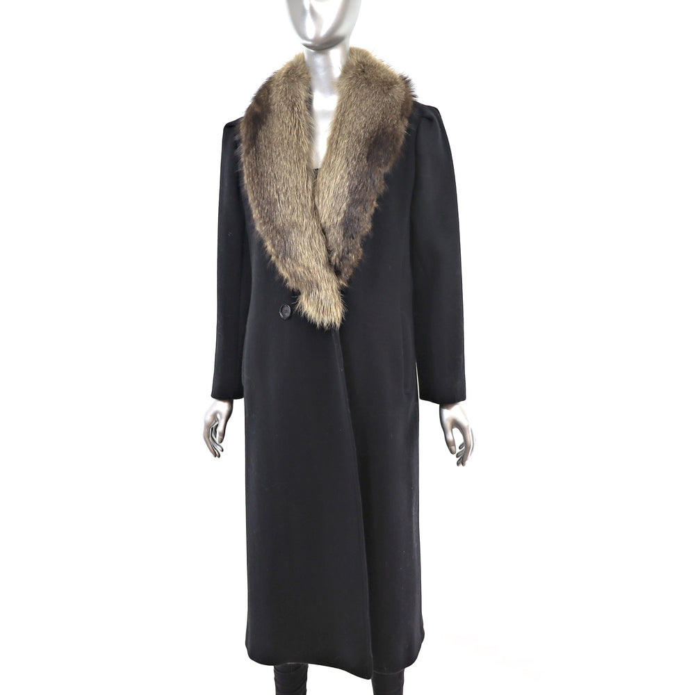 Wool Coat with Raccoon Collar- Size S