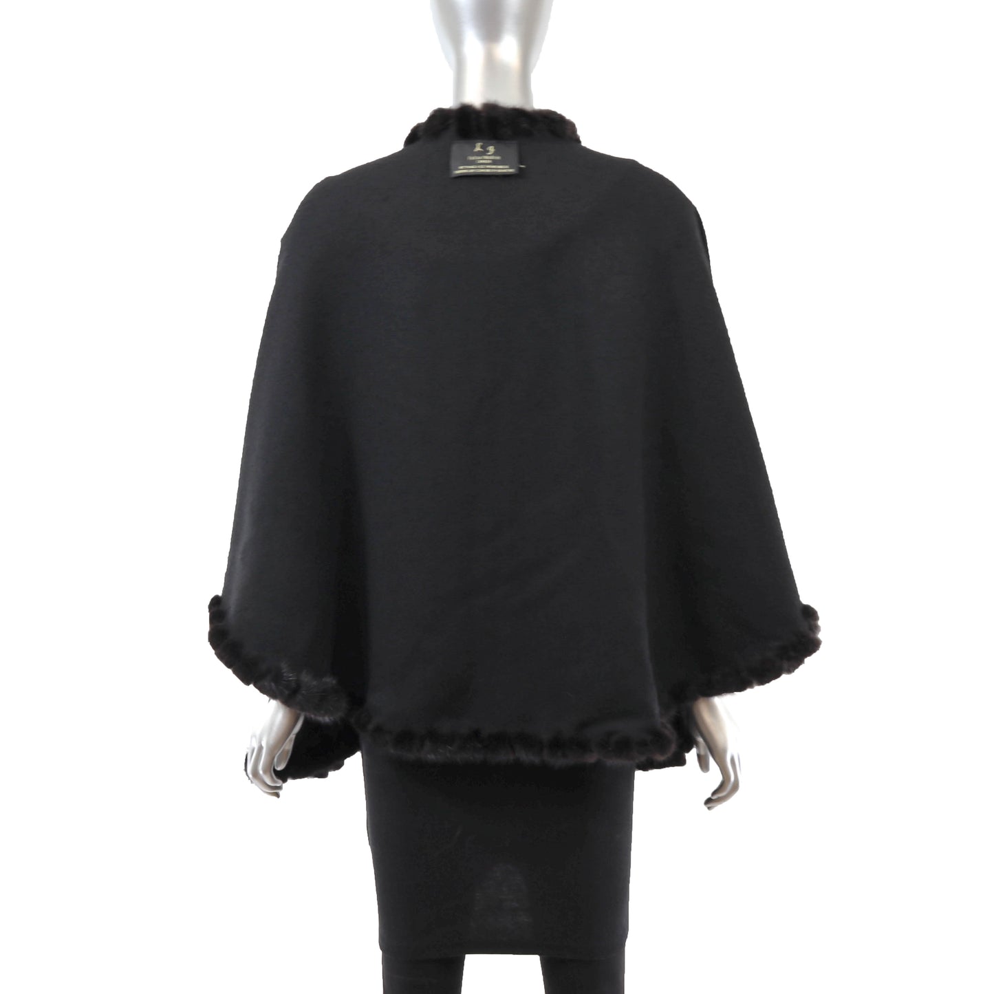 Black Alpaca Cape with Mink Trim- Size Free