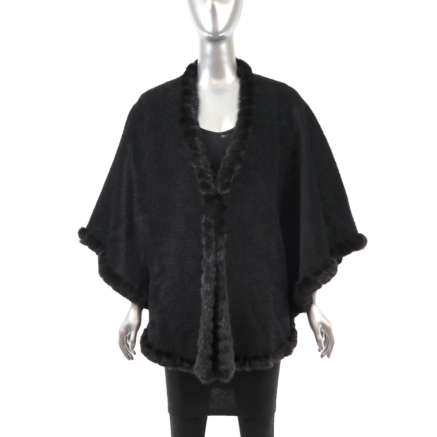 Black Alpaca Cape with Mink Trim- Size Free