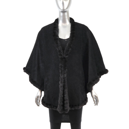 Black Alpaca Cape with Mink Trim- Size Free