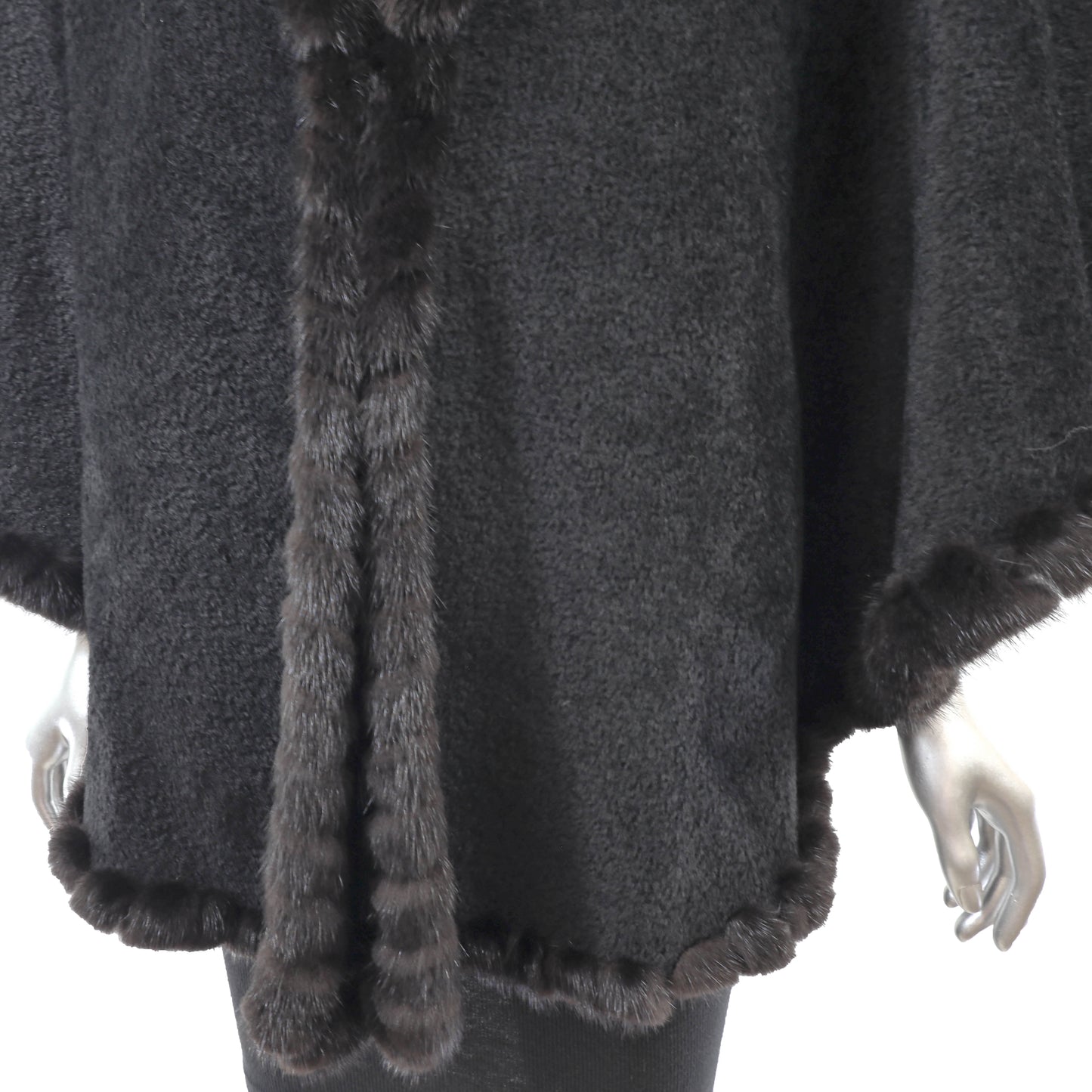 Black Alpaca Cape with Mink Trim- Size Free