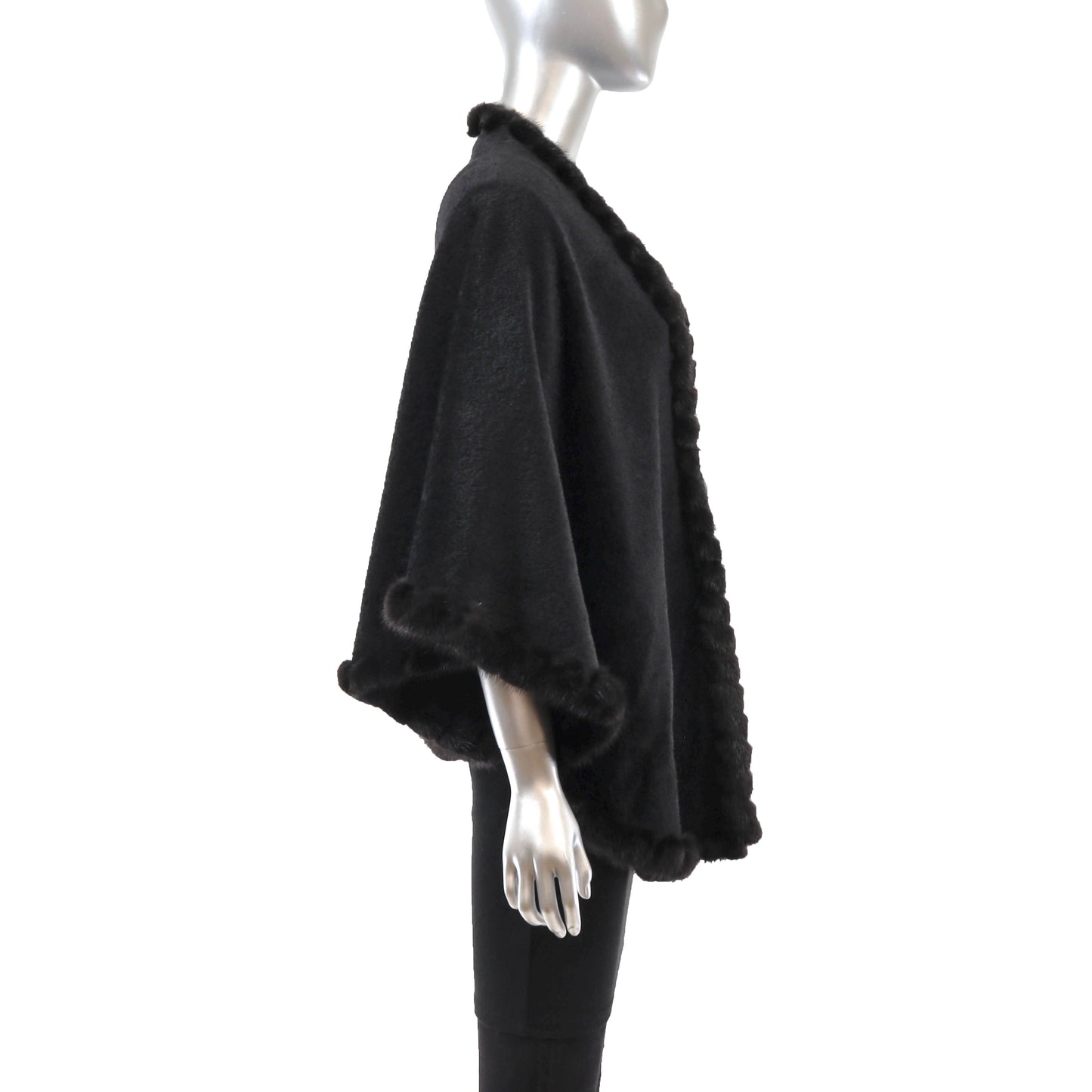 Black Alpaca Cape with Mink Trim- Size Free