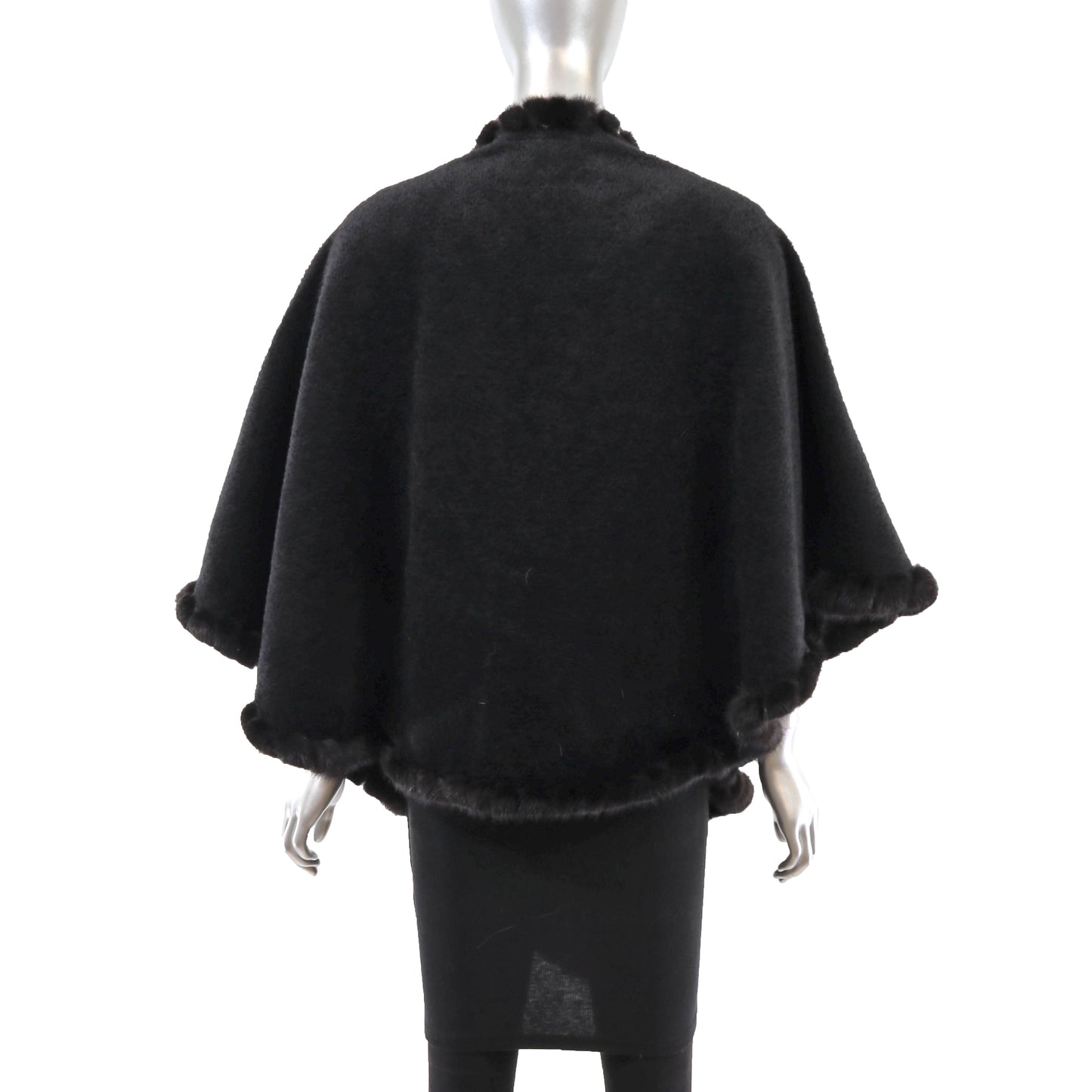 Black Alpaca Cape with Mink Trim- Size Free
