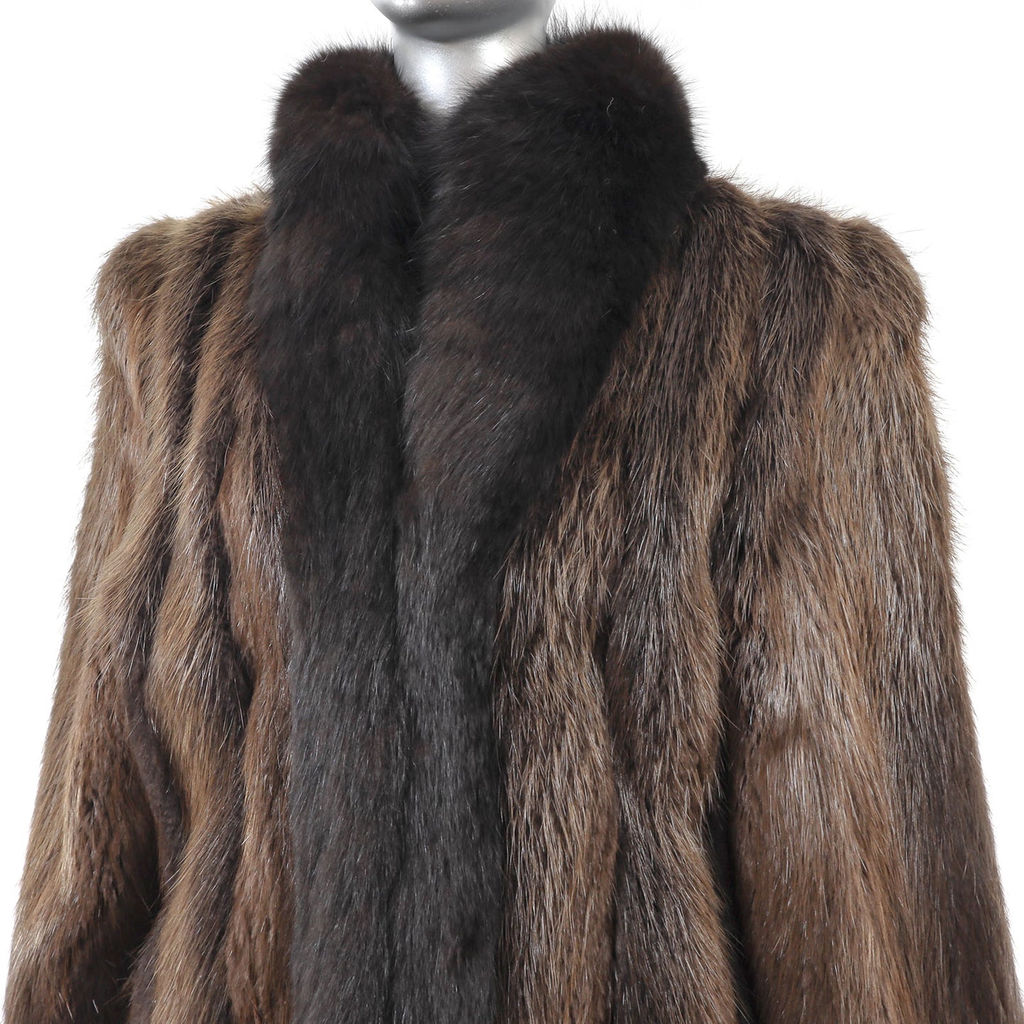 Beaver Coat with Fox Tuxedo- Size L